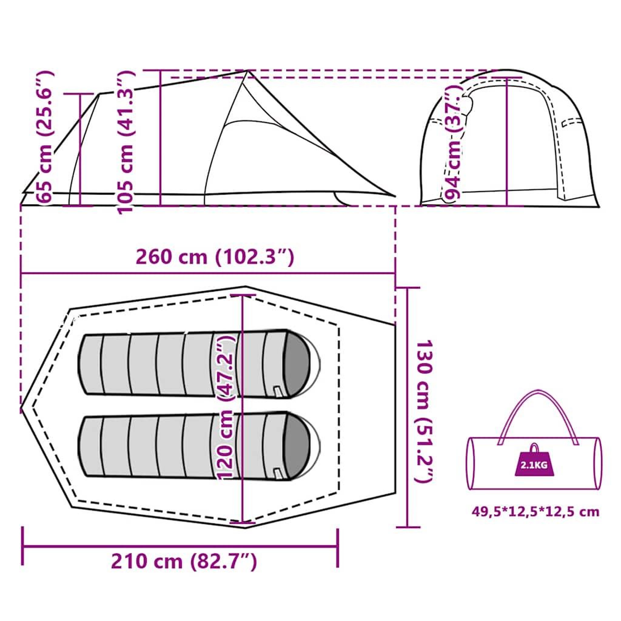 Voir la diapositive 6 : VIDAXL Tente de camping tunnel 2 personnes gris et orange impermeable