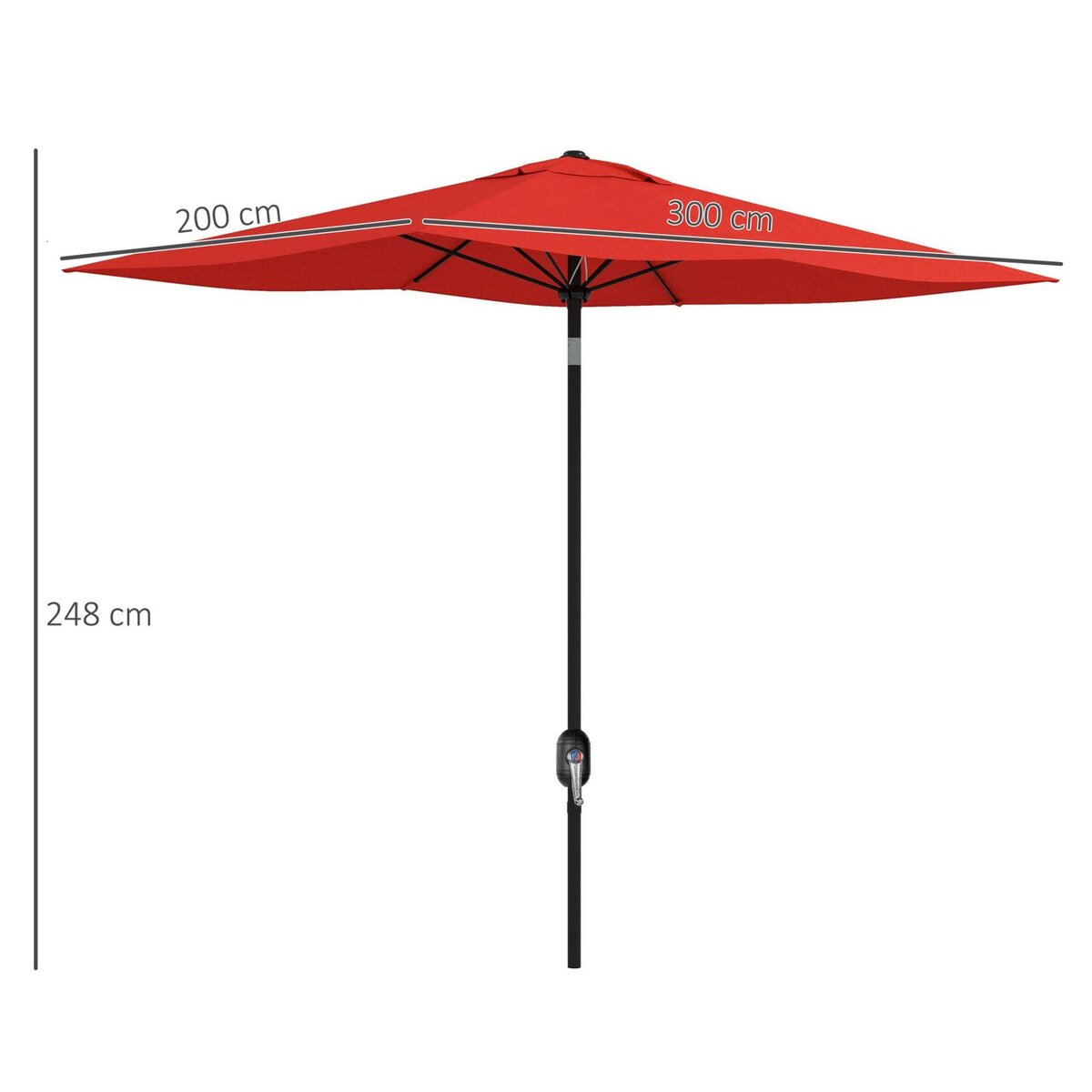 OUTSUNNY Parasol rectangulaire inclinable de jardin avec manivelle métal polyester haute densité anti UV 50+ rouge