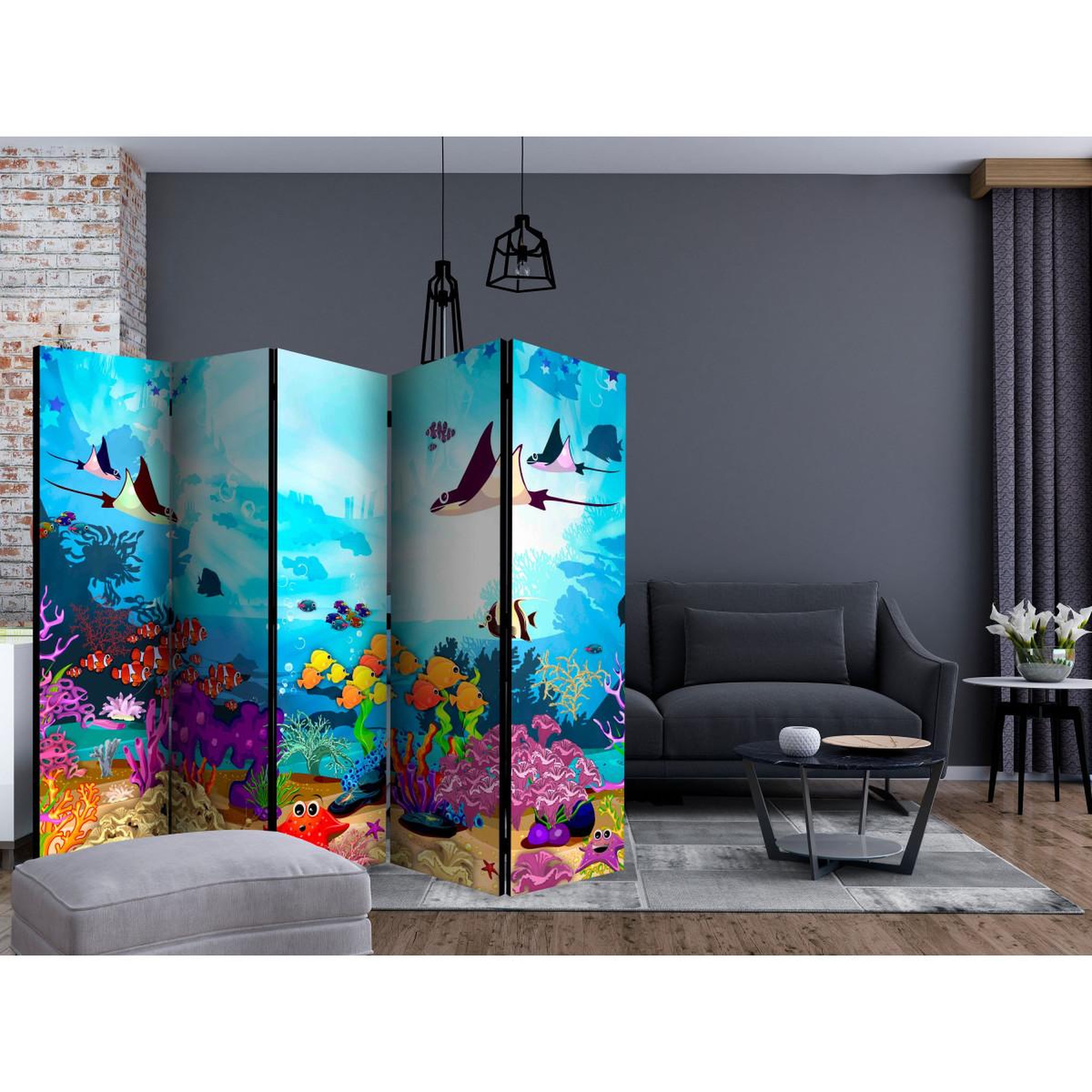 Voir la diapositive 2 : Paris Prix Paravent 5 volets  underwater fun  172x225cm