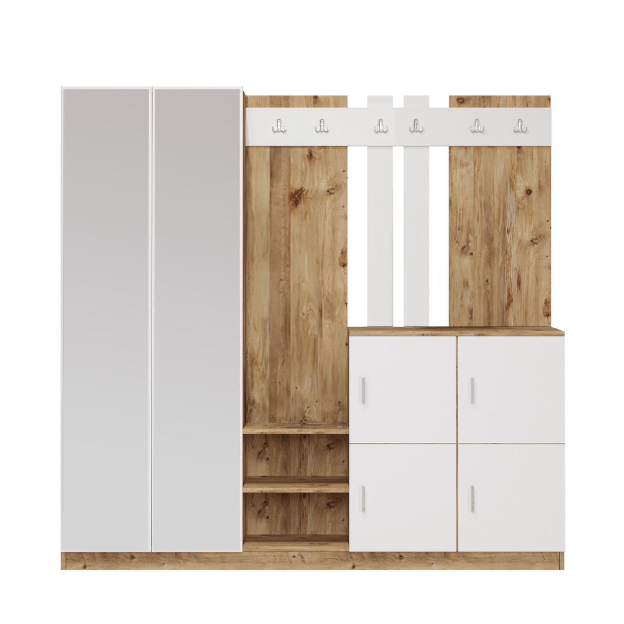 CONCEPT USINE Meuble d'entrée avec miroir bois et blanc ANKA
