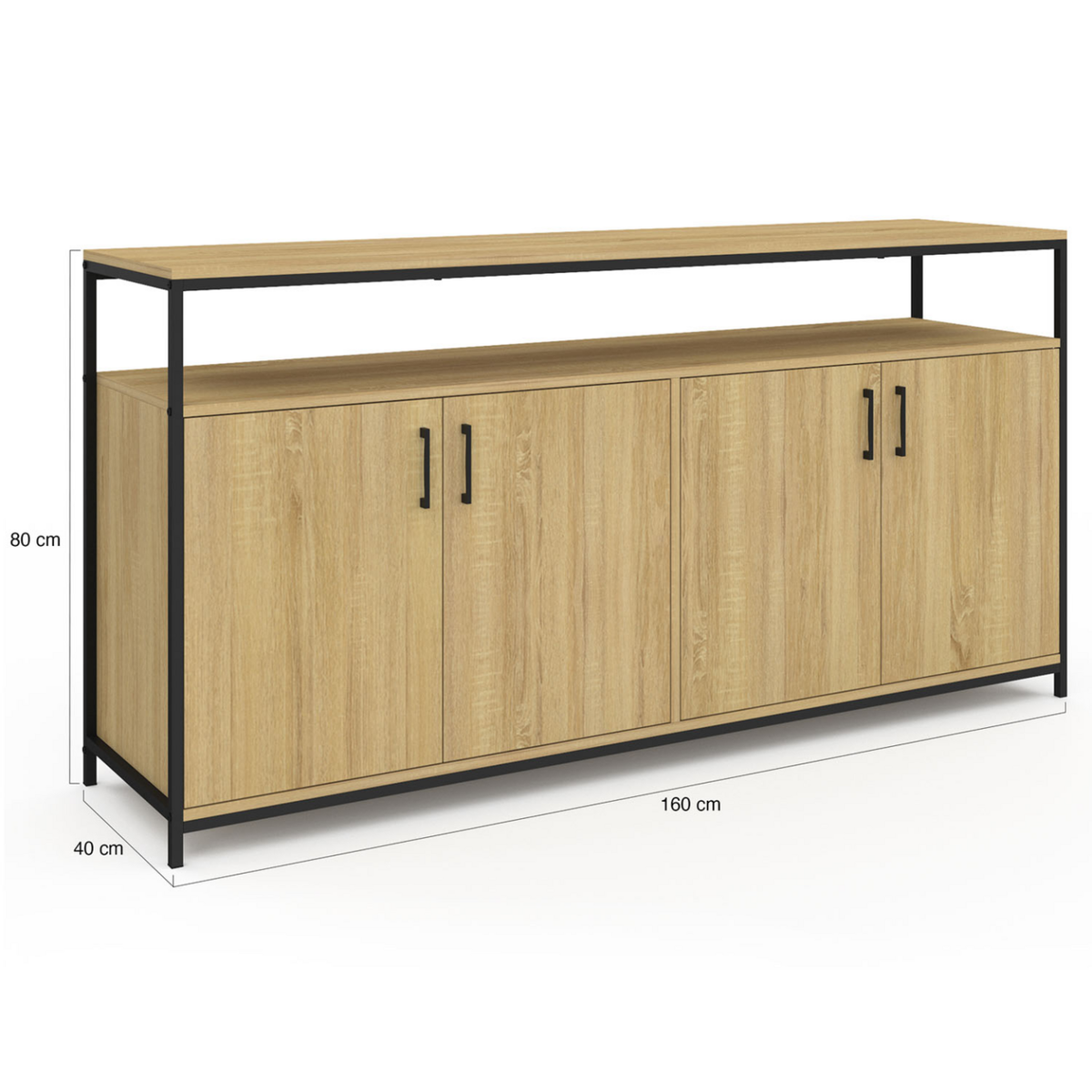 ID MARKET Buffet 160 cm DETROIT 4 portes bois et noir design industriel