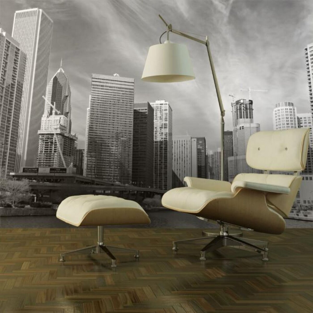 Paris Prix Papier Peint  Panorama de Chicago Noir & Blanc