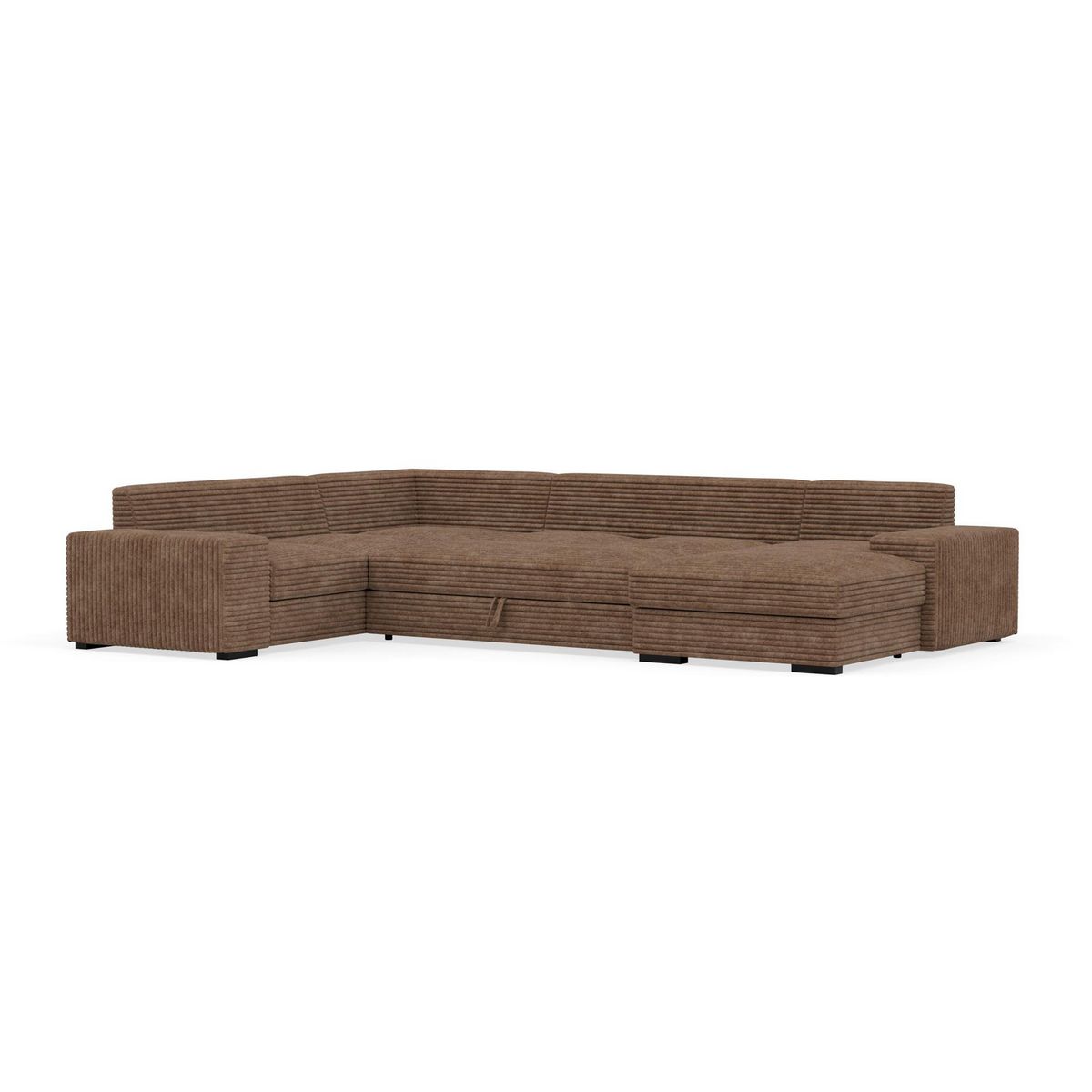 BEST MOBILIER Lorie - canapé panoramique d'angle gauche 7 places convertible en velours côtelé grosse côte avec coffre