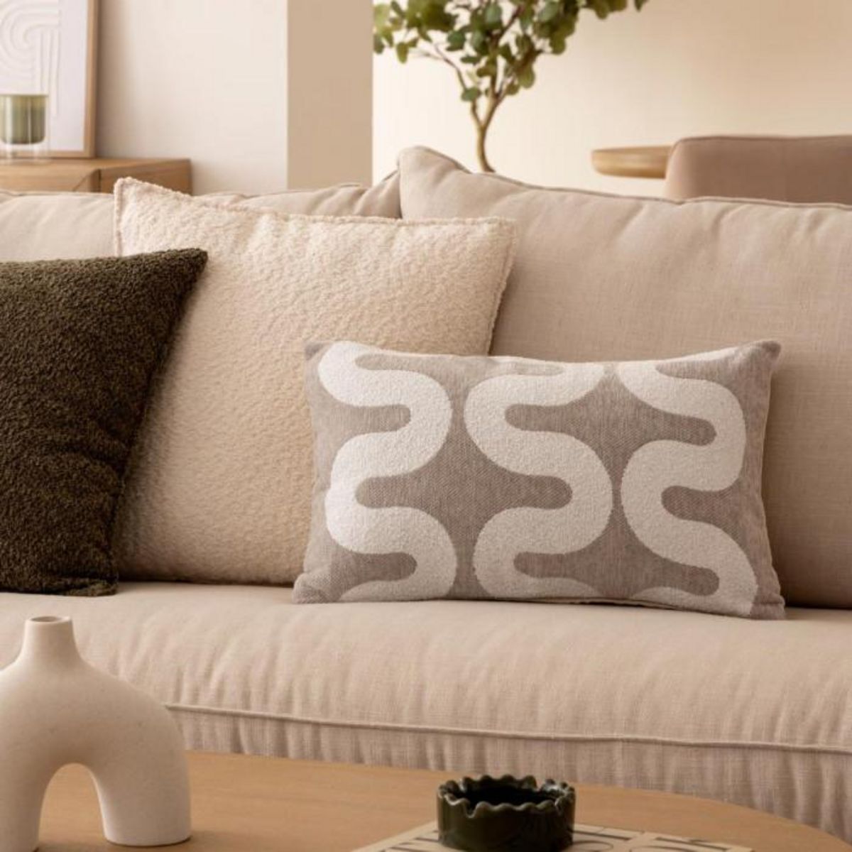 ATMOSPHERA Housse de Coussin Chenille  Jeni  30x50cm Beige Lin