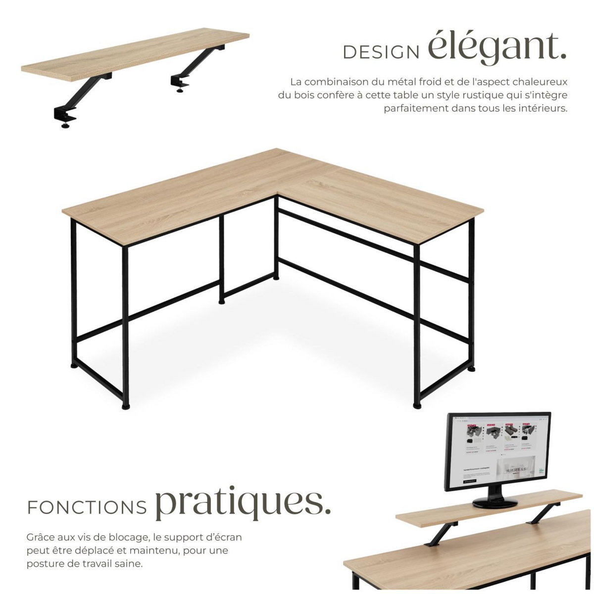 tectake Bureau Style industriel avec Fixation du moniteur coulissant