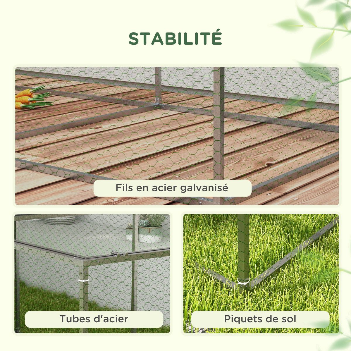 PAWHUT Cage parc enclos poulailler dim. 2,96L x 1l x 0,8H m - espace couvert - ouverture toit verrouillable - acier gris vert