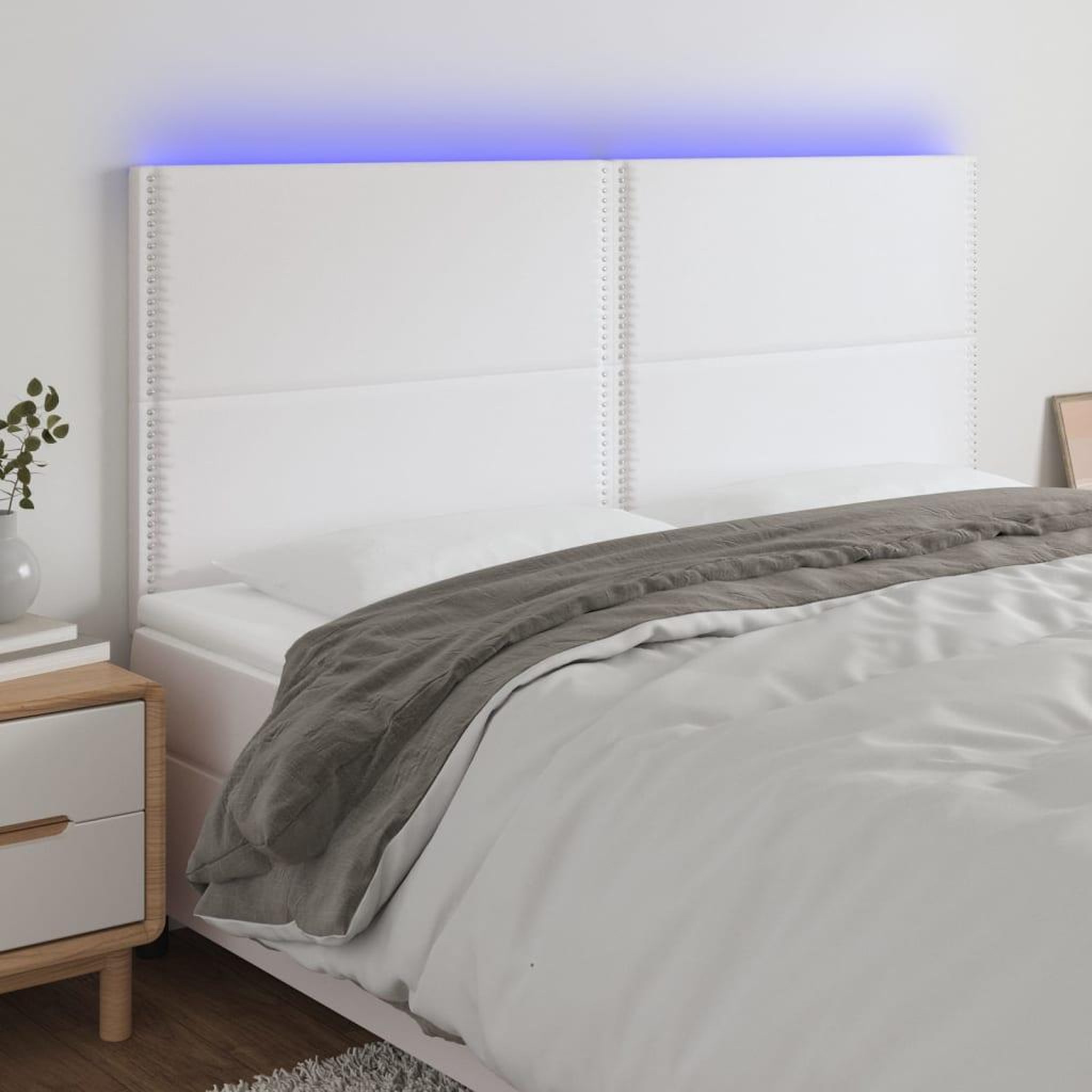Voir la diapositive 1 : VIDAXL Tete de lit a LED Blanc 200x5x118/128 cm Similicuir
