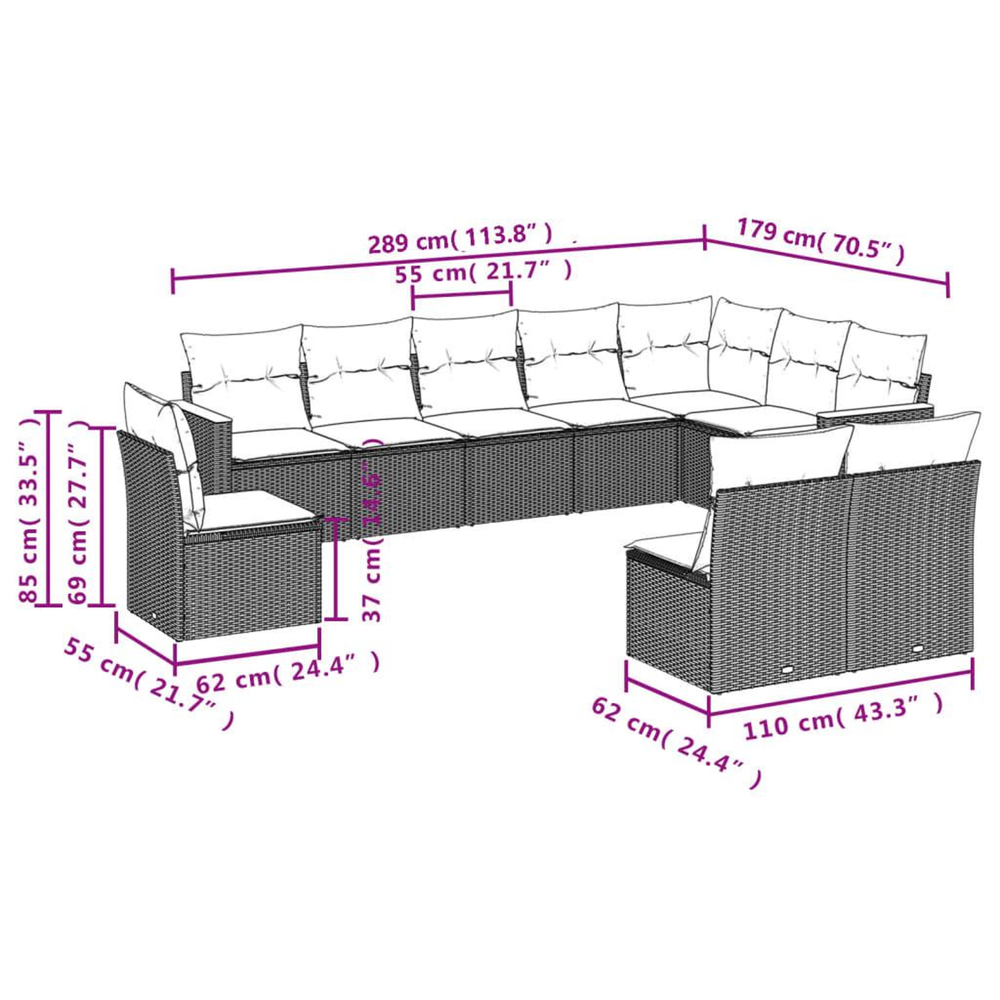Voir la diapositive 3 : VIDAXL Salon de jardin 10 pcs avec coussins noir resine tressee