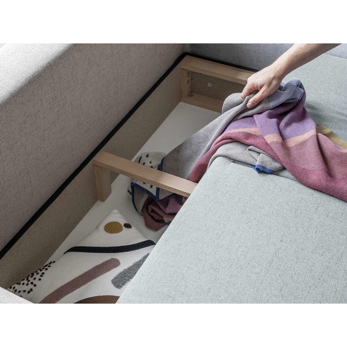 BEST MOBILIER Olli - canapé d'angle droit - convertible - avec coffre - 5 places - en tissu