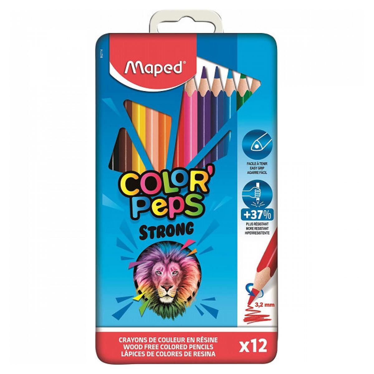 MAPED 12 crayons de couleur  color'peps boîte métal