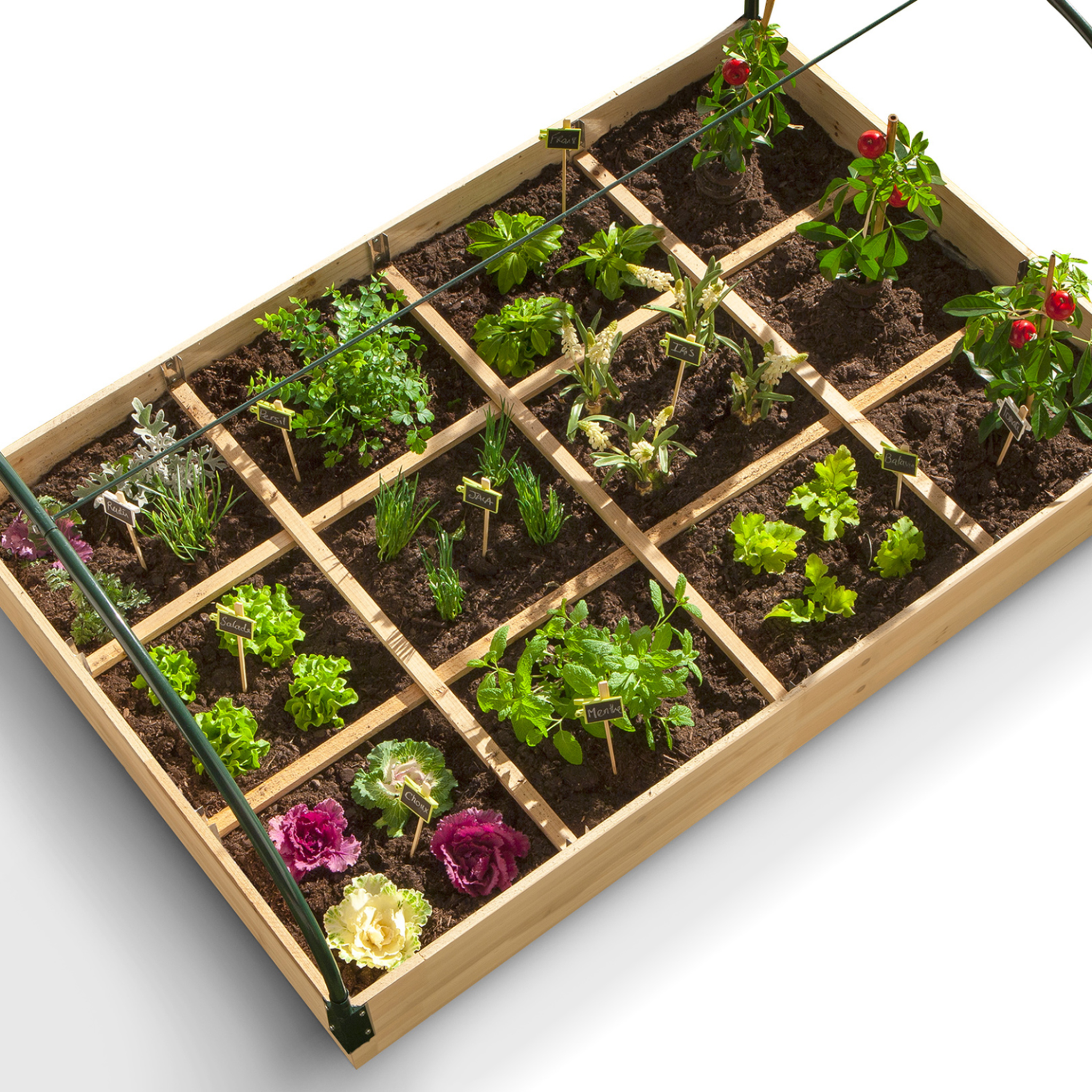Voir la diapositive 5 : ID MARKET Carré potager 12 compartiments + housse serre châssis