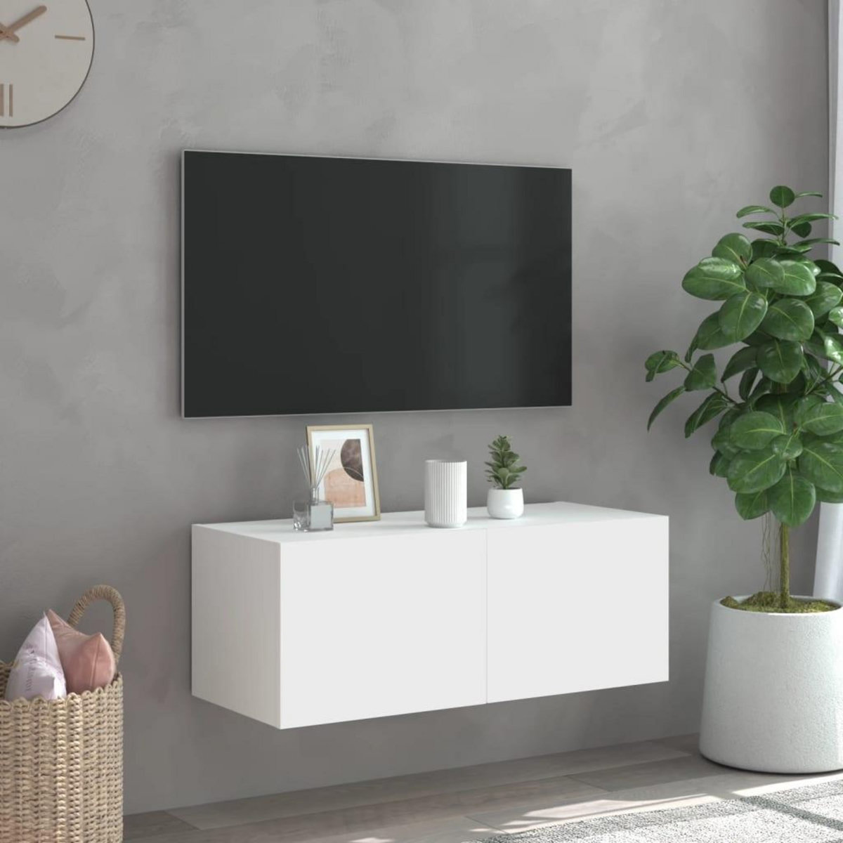 VIDAXL Meuble TV mural avec lumieres LED blanc 80x35x31 cm