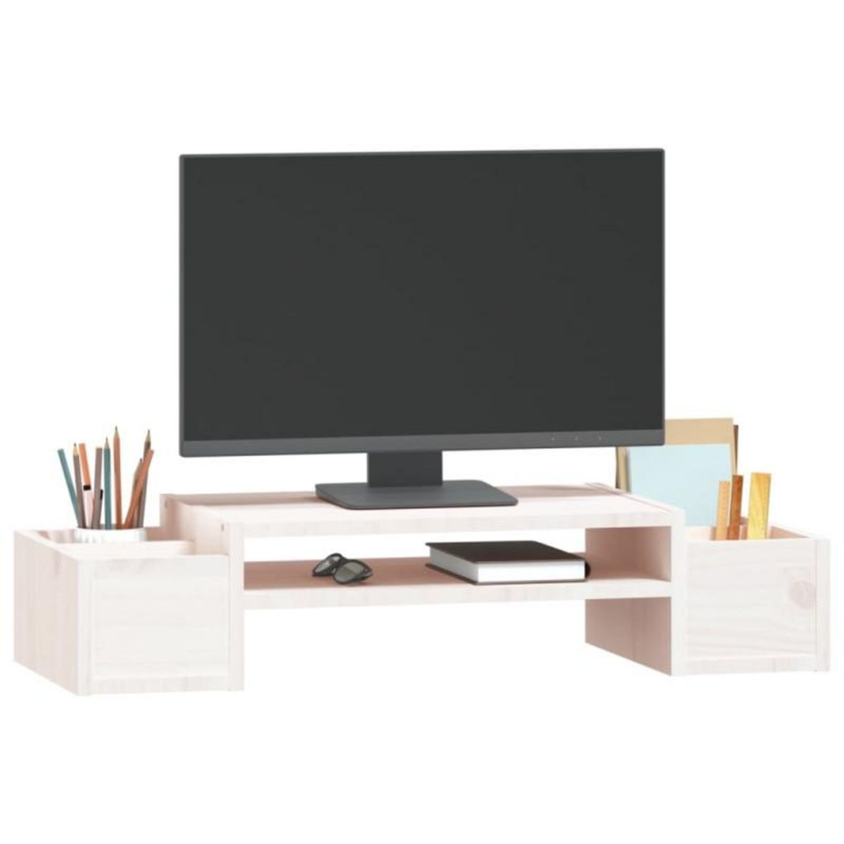 VIDAXL Support de moniteur Blanc 70x27,5x15 cm Bois de pin solide
