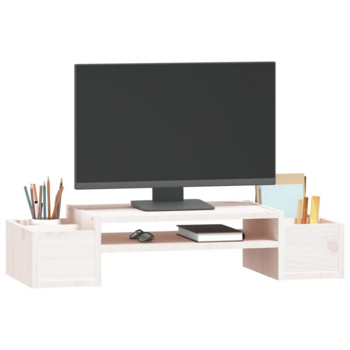 VIDAXL Support de moniteur Blanc 70x27,5x15 cm Bois de pin solide