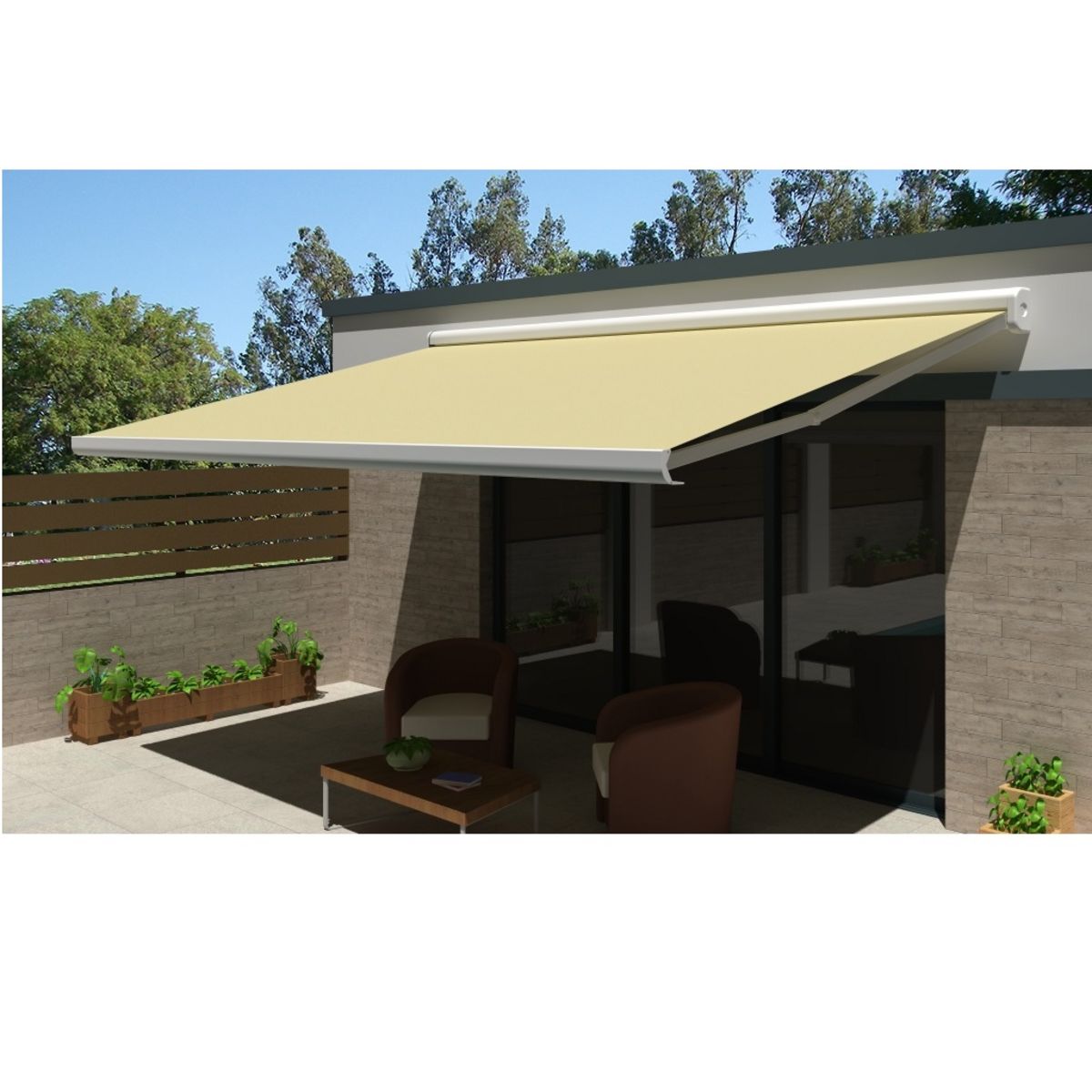 INTERSUN Store manuel 4x3m ROMA toile unie coffre intégral blanc 