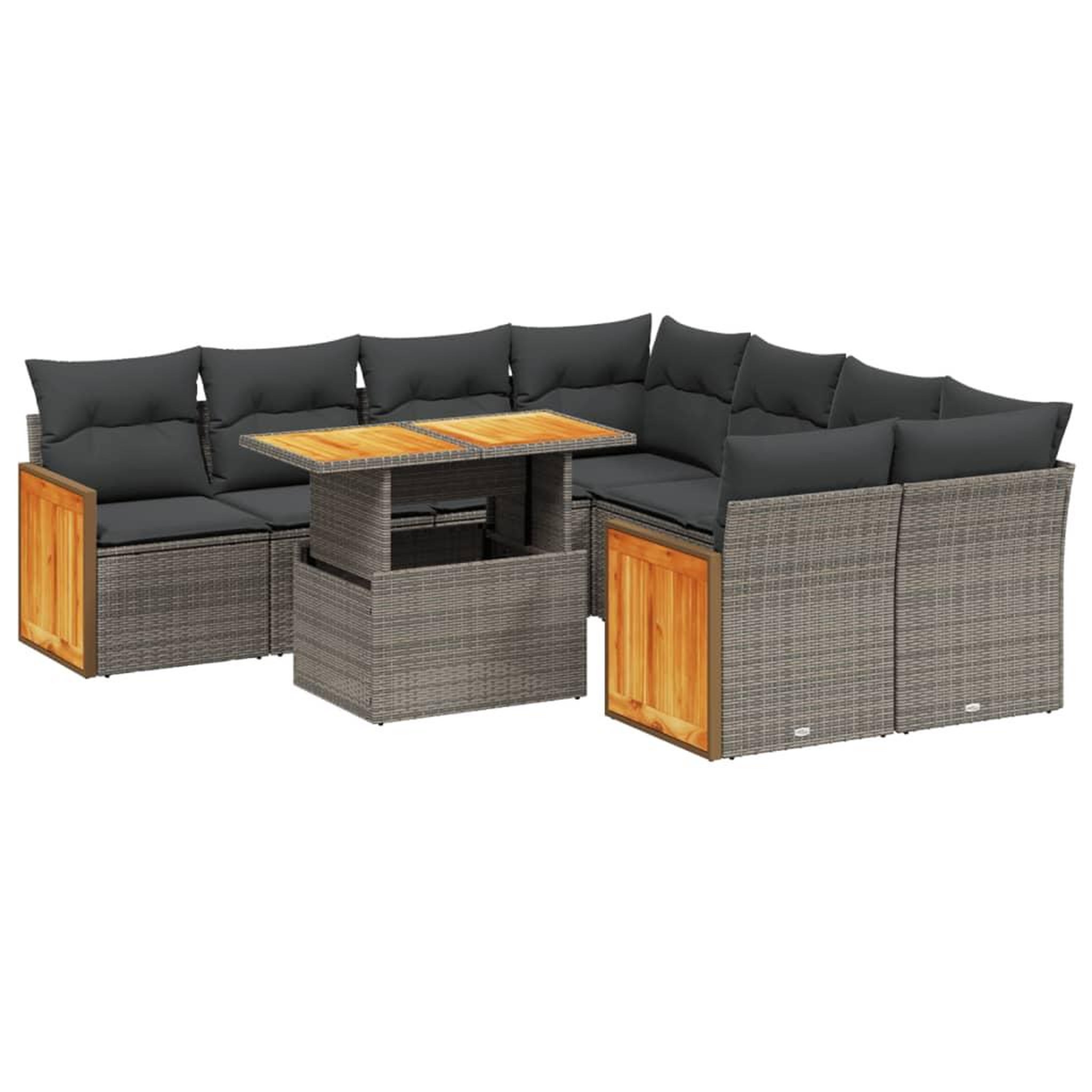 Voir la diapositive 2 : VIDAXL Salon de jardin 9 pcs avec coussins gris resine tressee