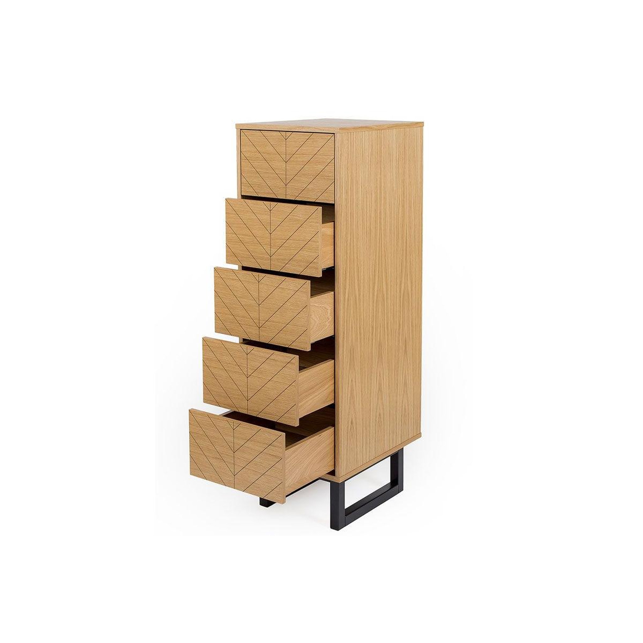 Voir la diapositive 3 : Paris Prix Chiffonnier 5 tiroirs chevrons  camden  123cm naturel
