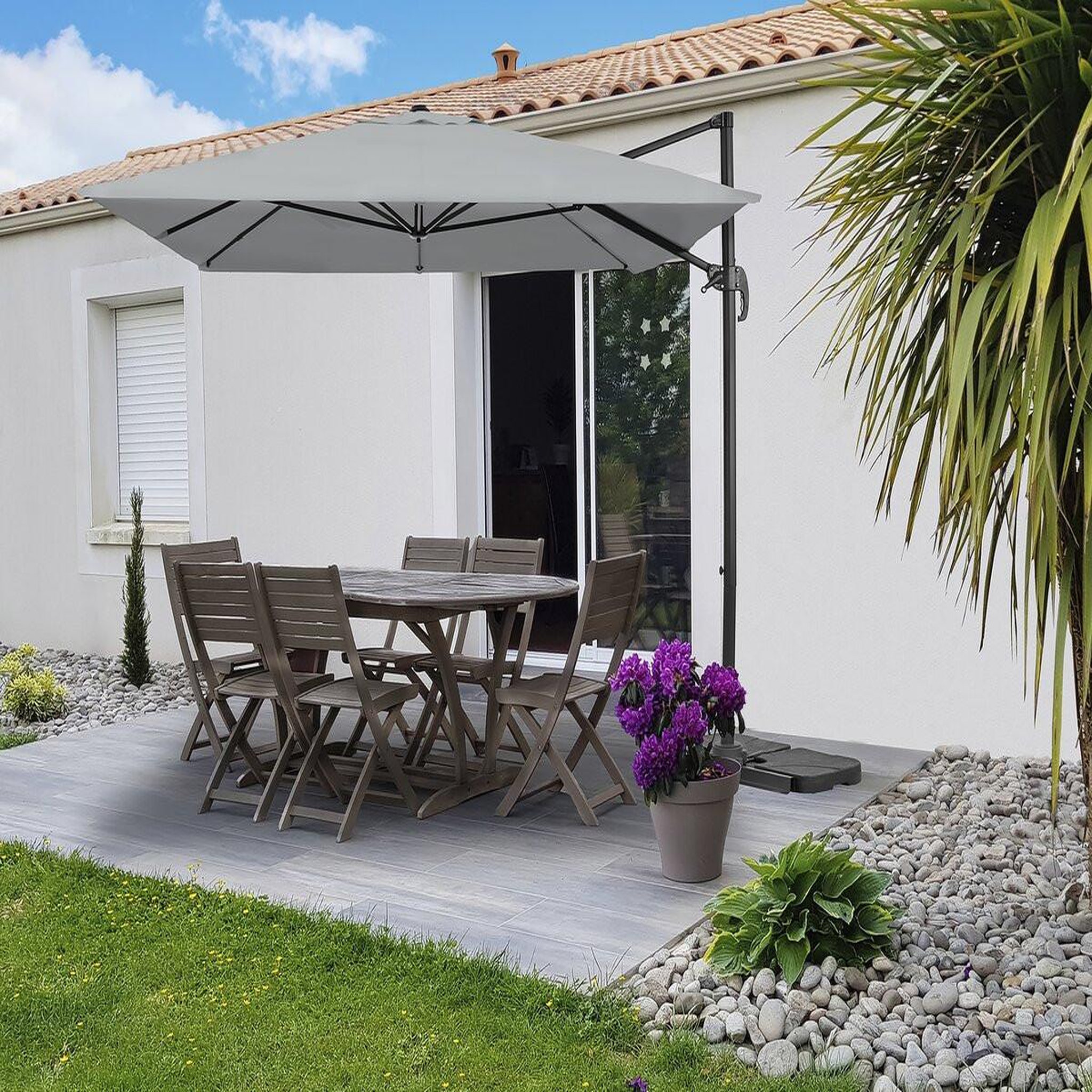 Voir la diapositive 2 : Habitat et Jardin Parasol jardin déporté en aluminium  sky 4  - 3 x 4 m - gris