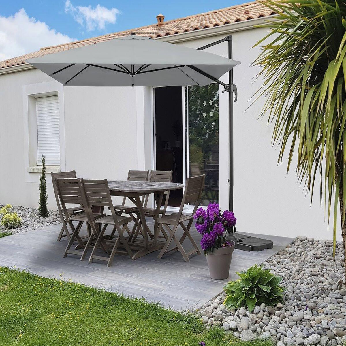 Habitat et Jardin Parasol jardin déporté en aluminium  Sky 4  - 3 x 4 m - Gris
