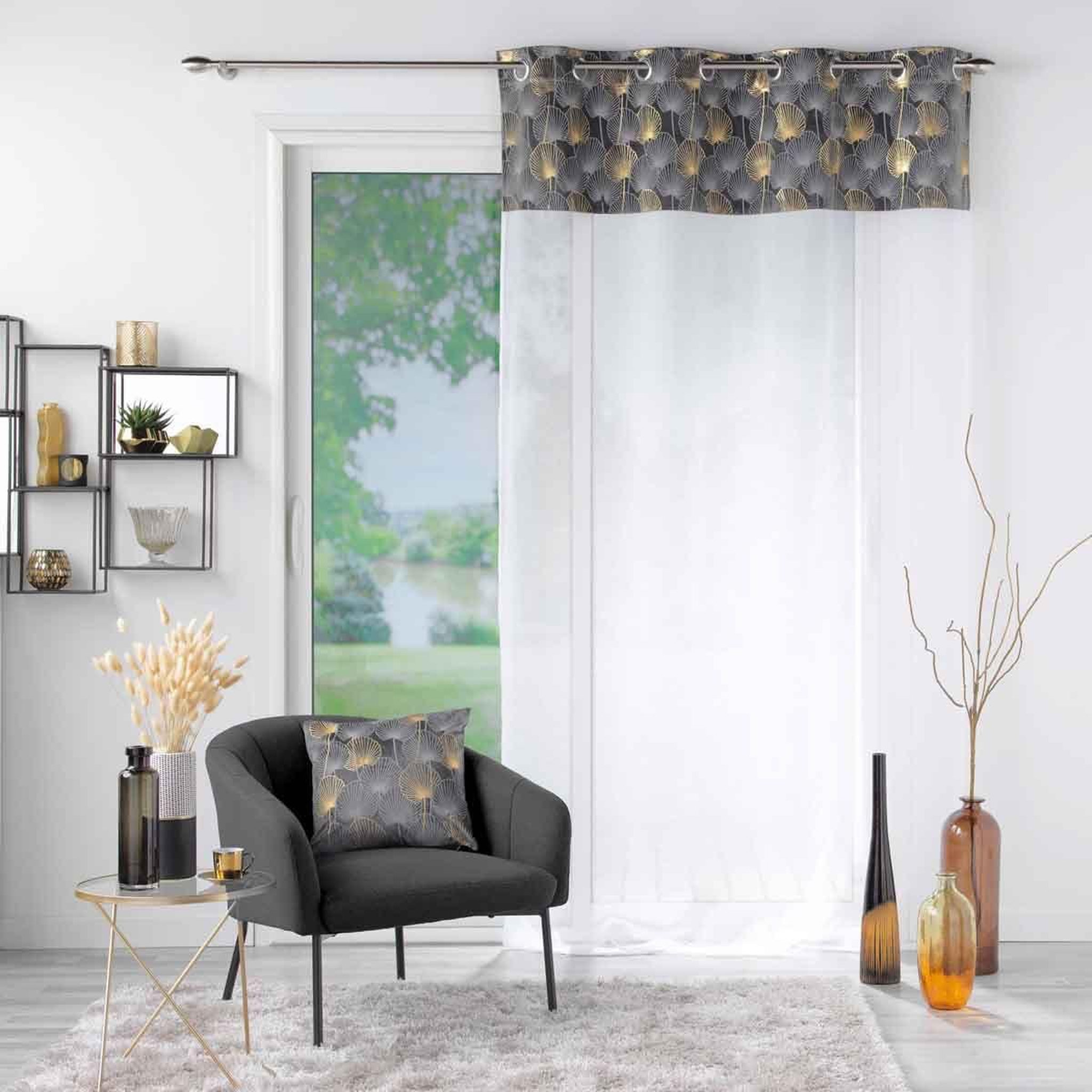 Voir la diapositive 4 : Douceur d'Intérieur Rideau voilage à œillets  clairine  140x280cm gris
