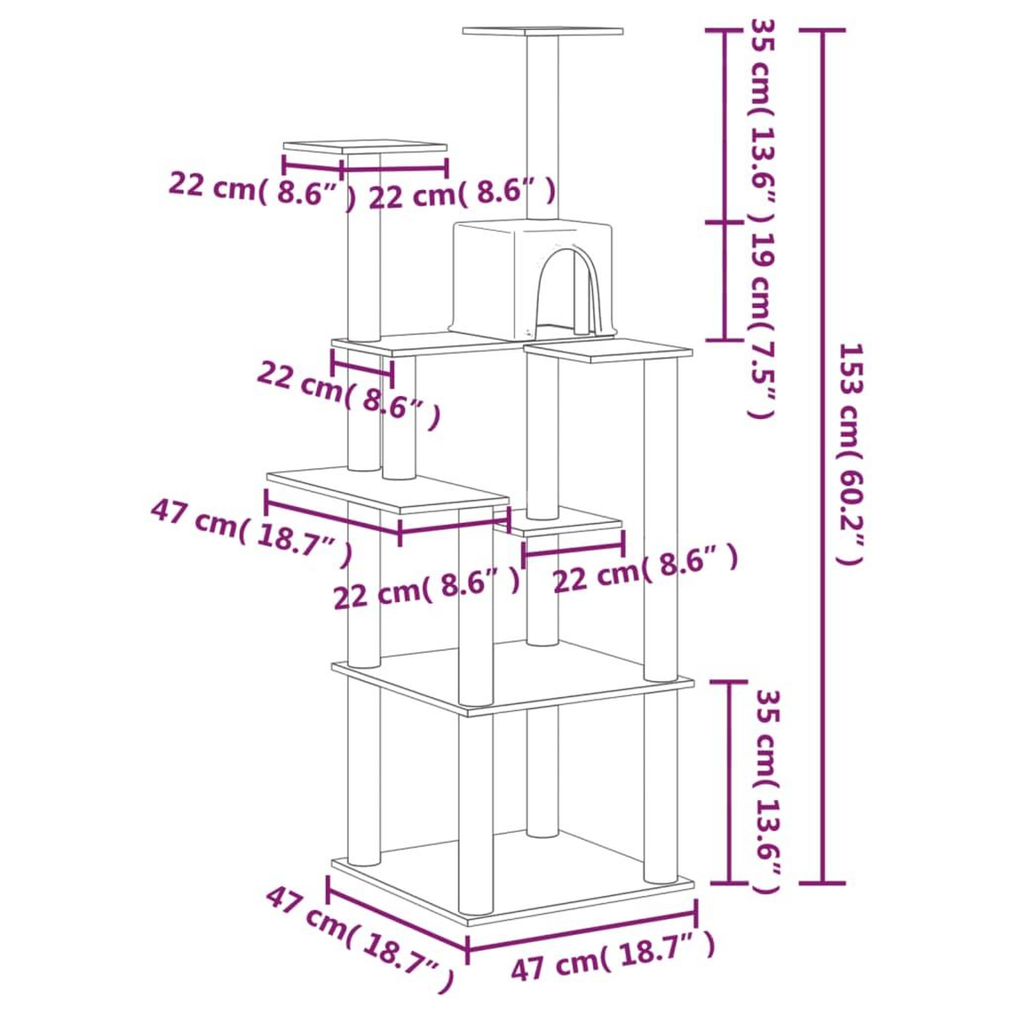 Voir la diapositive 6 : VIDAXL Arbre a chat avec griffoirs en sisal Creme 153 cm