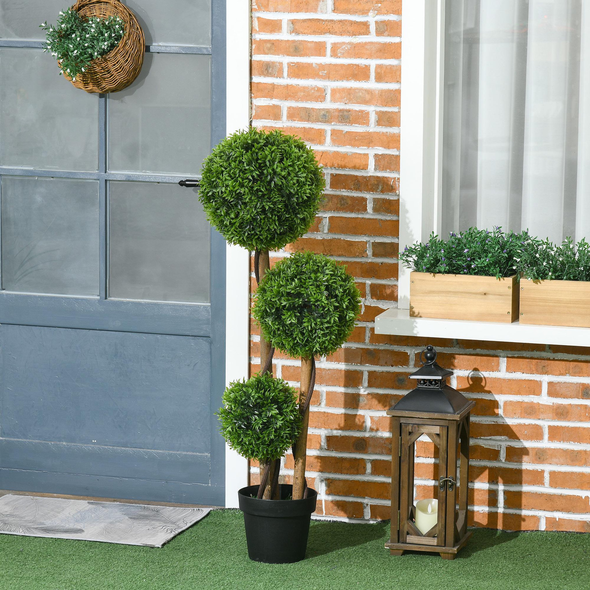 Voir la diapositive 4 : HOMCOM Buis artificiel topiaire artificielle 3 boules H. 110 cm pot inclus