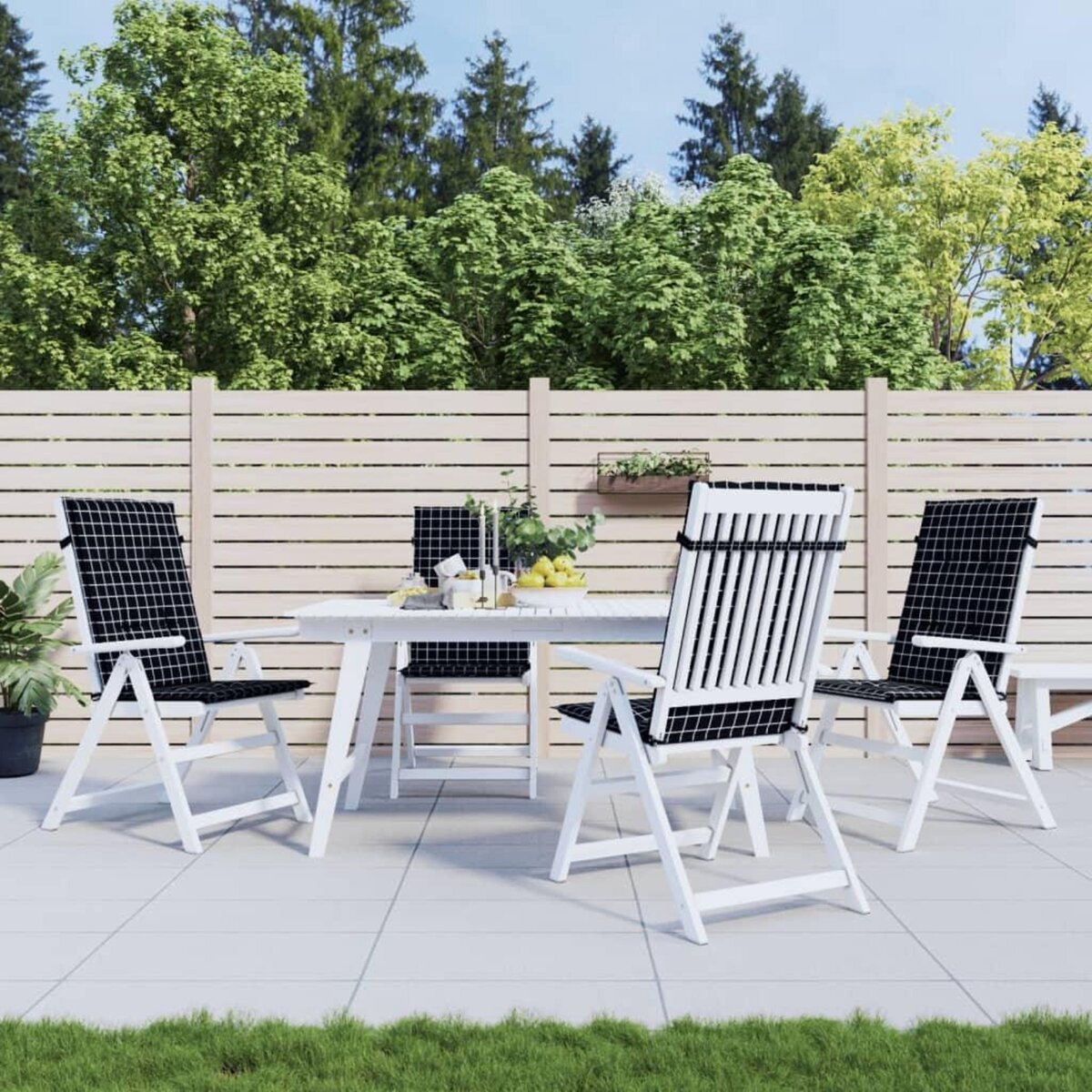 VIDAXL Coussins de chaise a dossier haut lot de 4 noir a carreaux