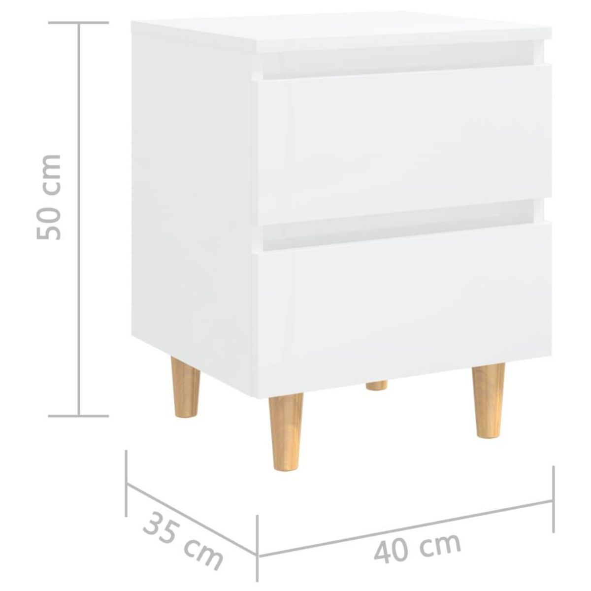 VIDAXL Table de chevet avec pieds en pin Blanc brillant 40x35x50 cm