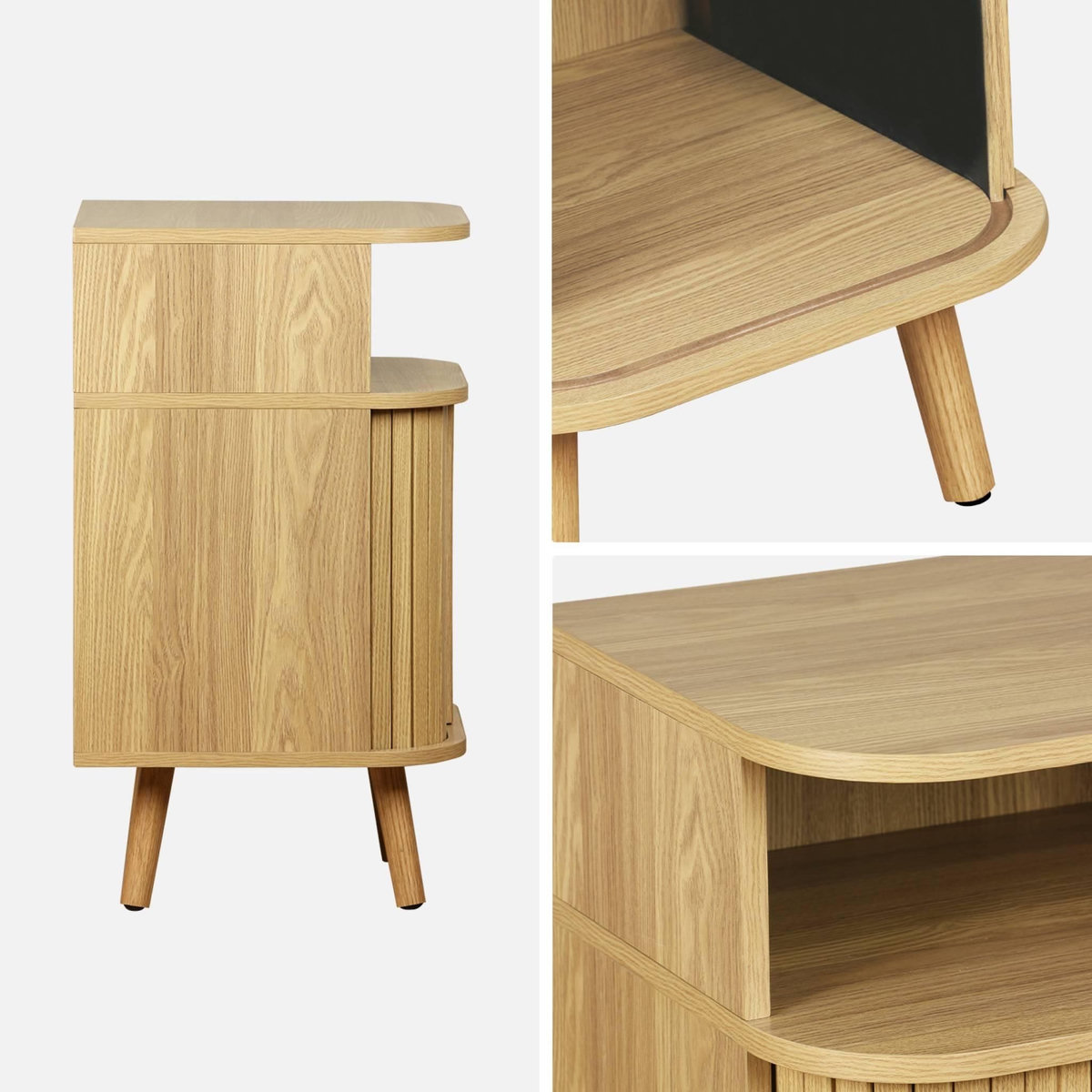 SWEEEK Lot de 2 tables de chevet 2 portes coulissantes + 1 niche effet bois rainuré. L 40 x P 40 x H 70cm
