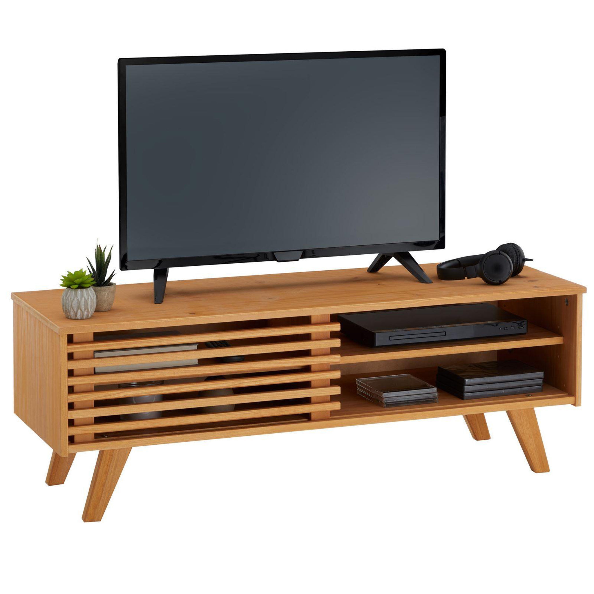 Voir la diapositive 1 : IDIMEX Meuble TV SEAN, 4 niches en pin massif