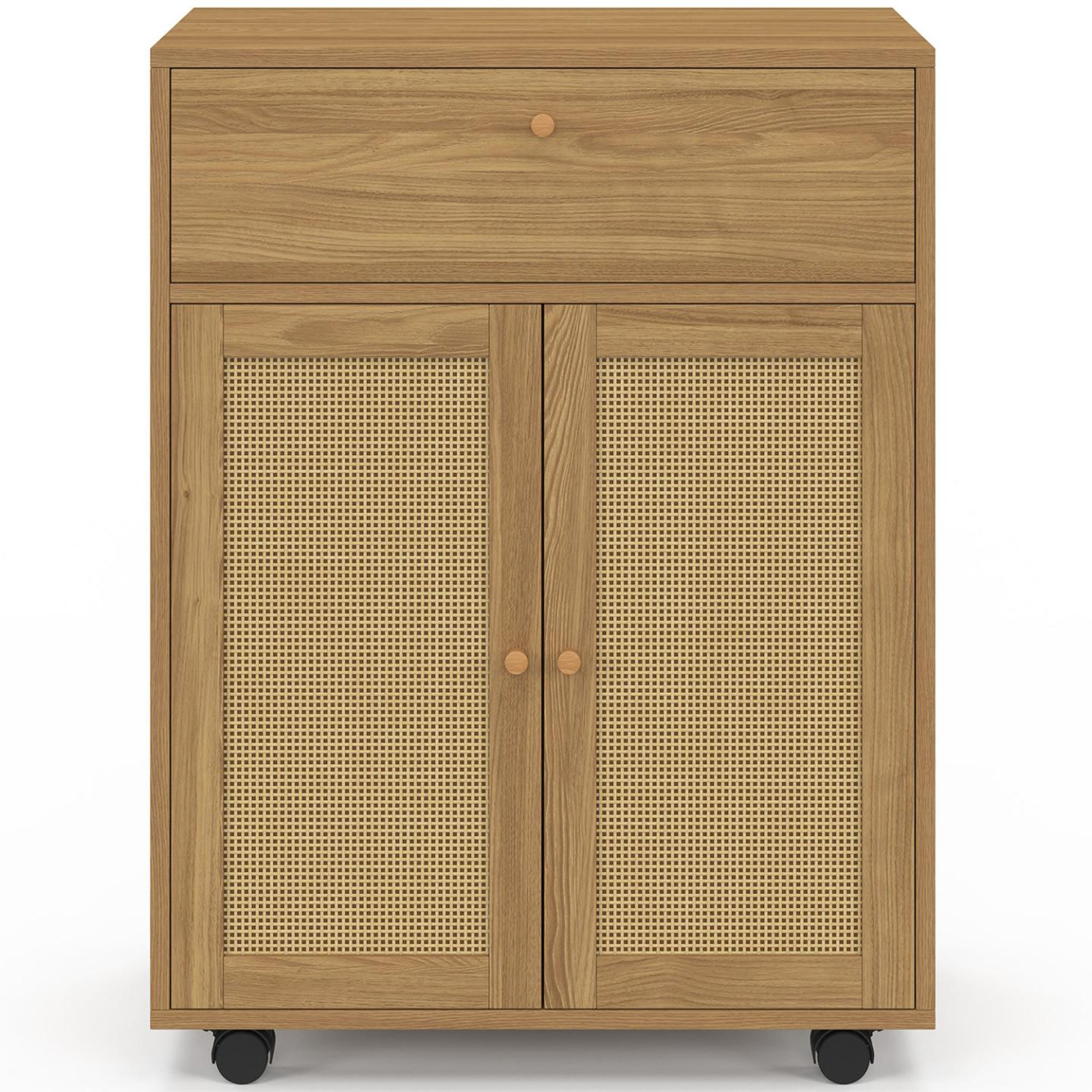 Voir la diapositive 3 : ID MARKET Desserte de cuisine HANAE tiroir effet bois et placard en cannage L.60 cm