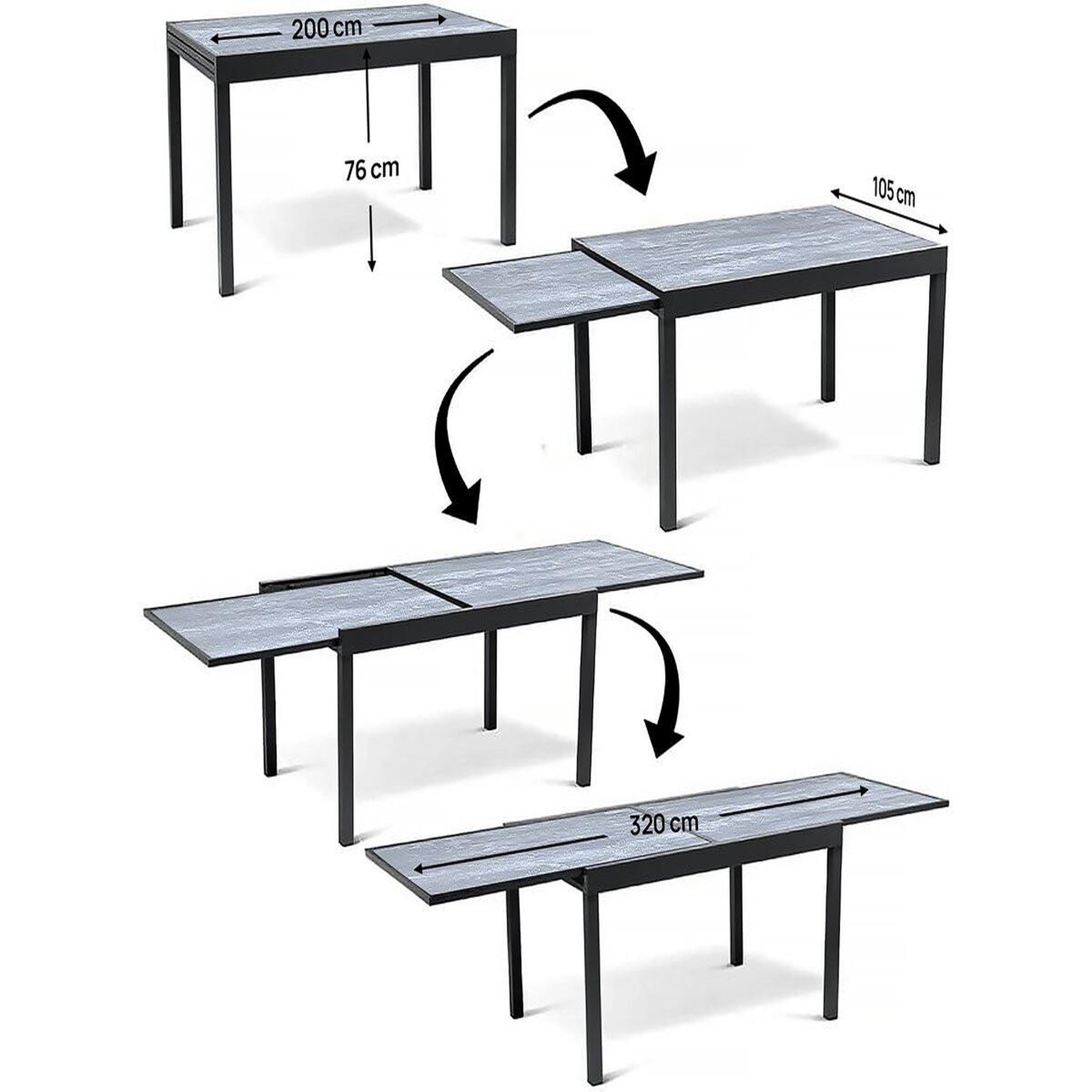 Voir la diapositive 4 : Habitat et Jardin Table jardin en aluminium extensible  lagos  - 200/320 x 105 x 76 cm - gris