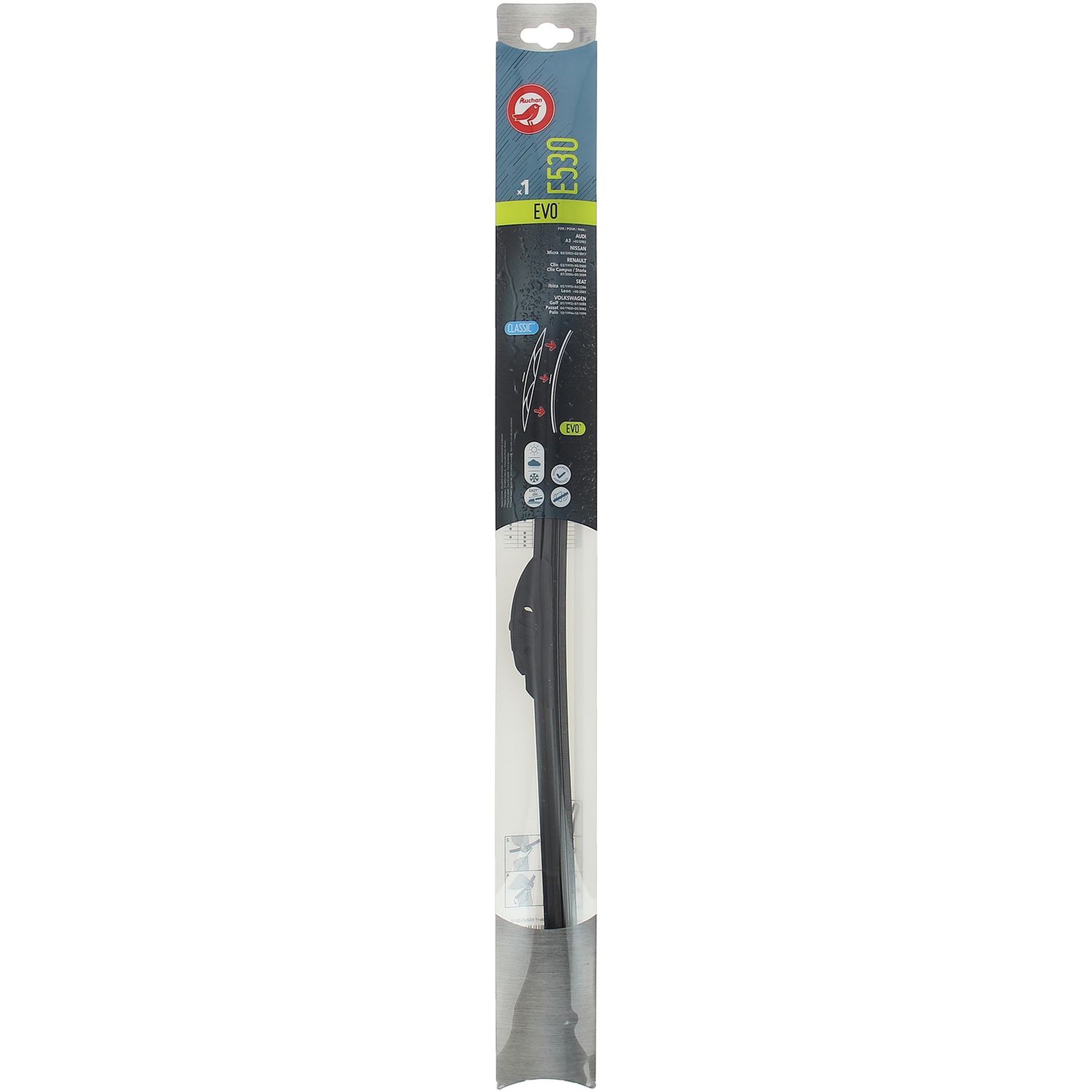 Voir la diapositive 2 : AUCHAN Balai d'essuie-glace EVO E530 53cm pour AUDI NISSAN RENAULT SEAT VOLKSWAGEN