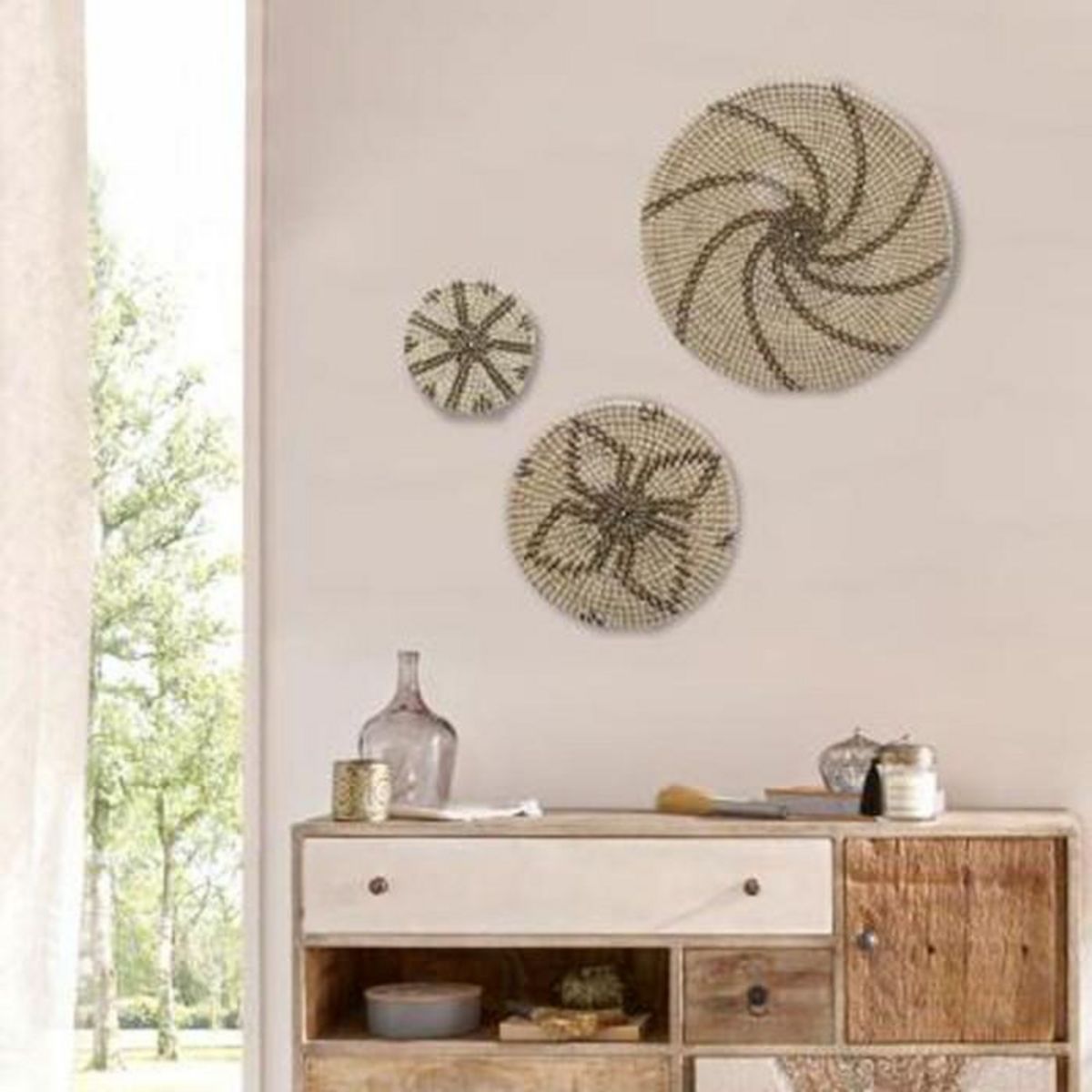 Paris Prix Lot de 3 Décorations Murales  Panier  45cm Naturel