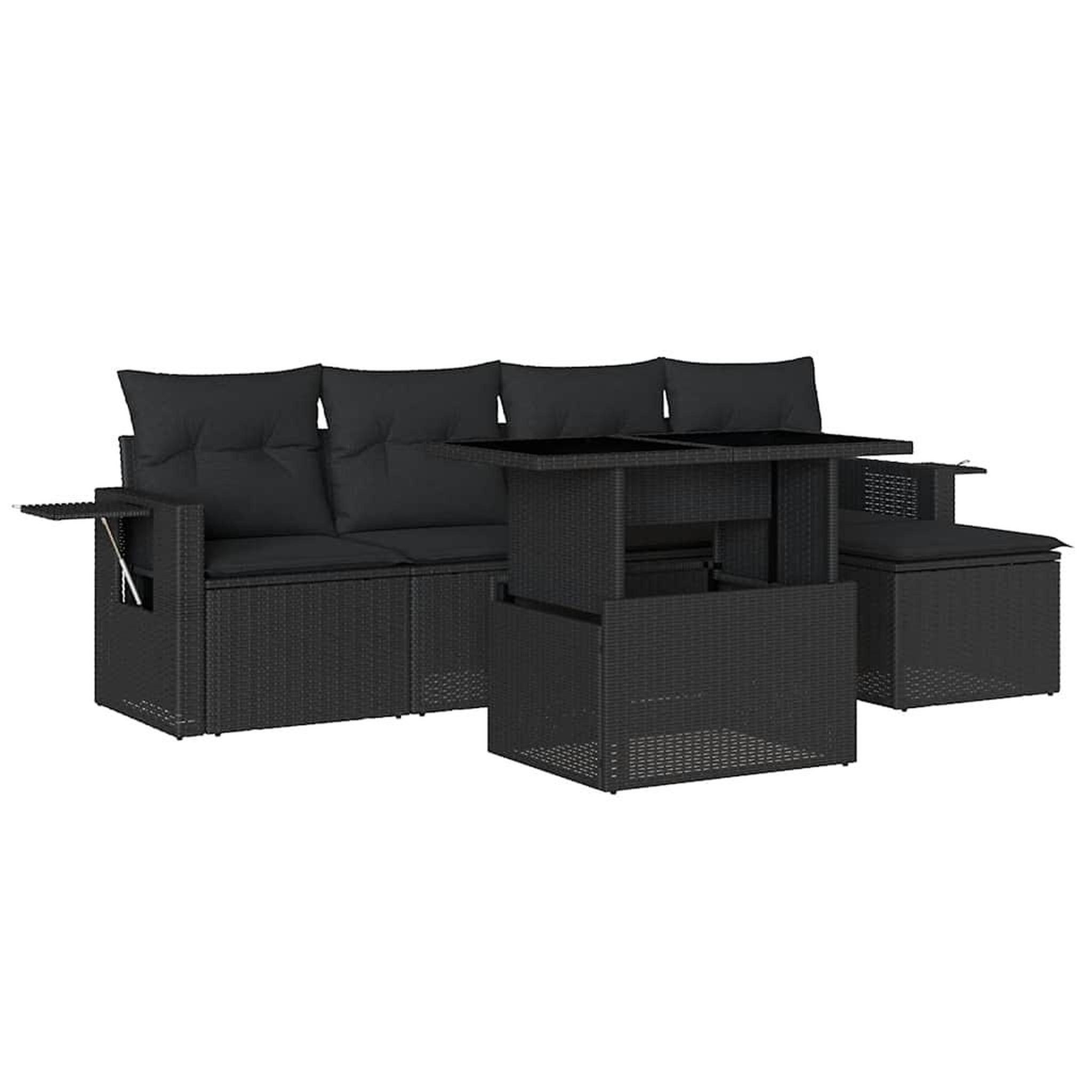 Voir la diapositive 2 : VIDAXL Salon de jardin 6 pcs avec coussins noir resine tressee