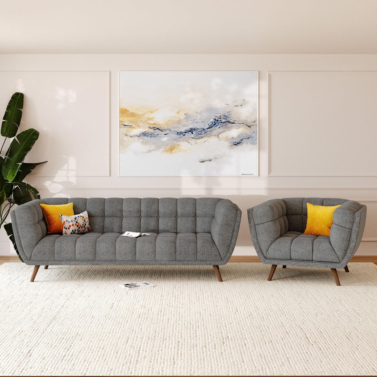 Rendez vous déco Fauteuil capitonné en tissu gris - Carmen