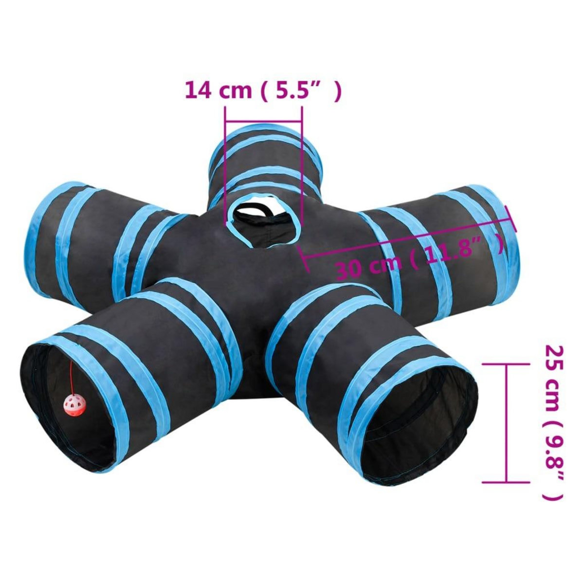 VIDAXL Tunnel pour chats a 5 voies Noir et bleu 25 cm Polyester