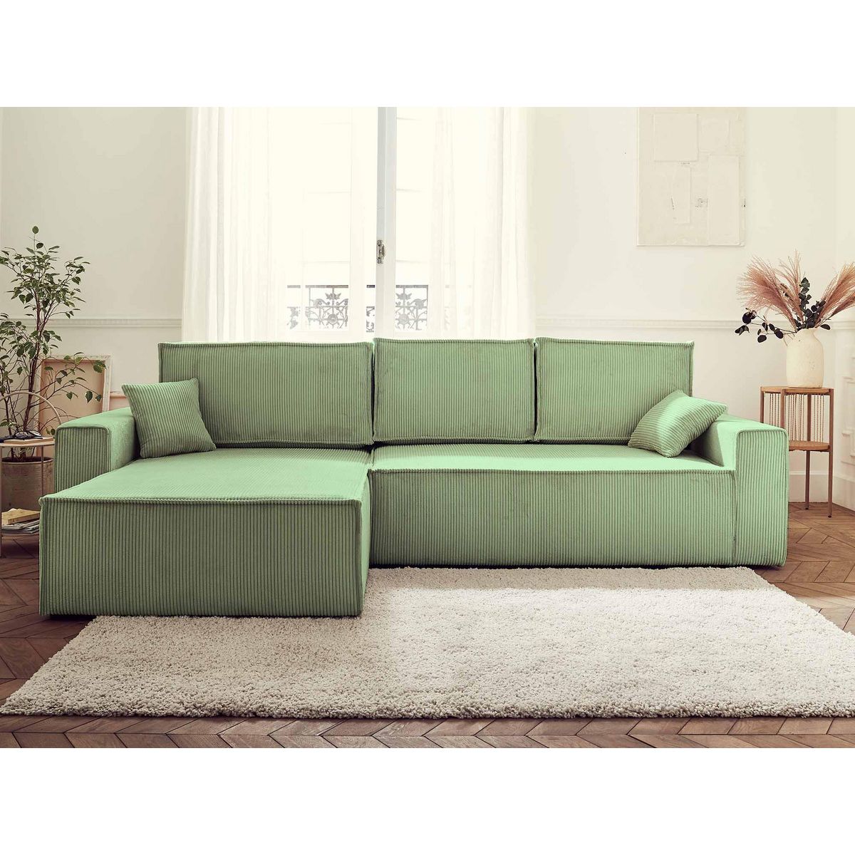 BEST MOBILIER Dellia - canapé d'angle réversible convertible - avec coffre - en velours côtelé - 4 places