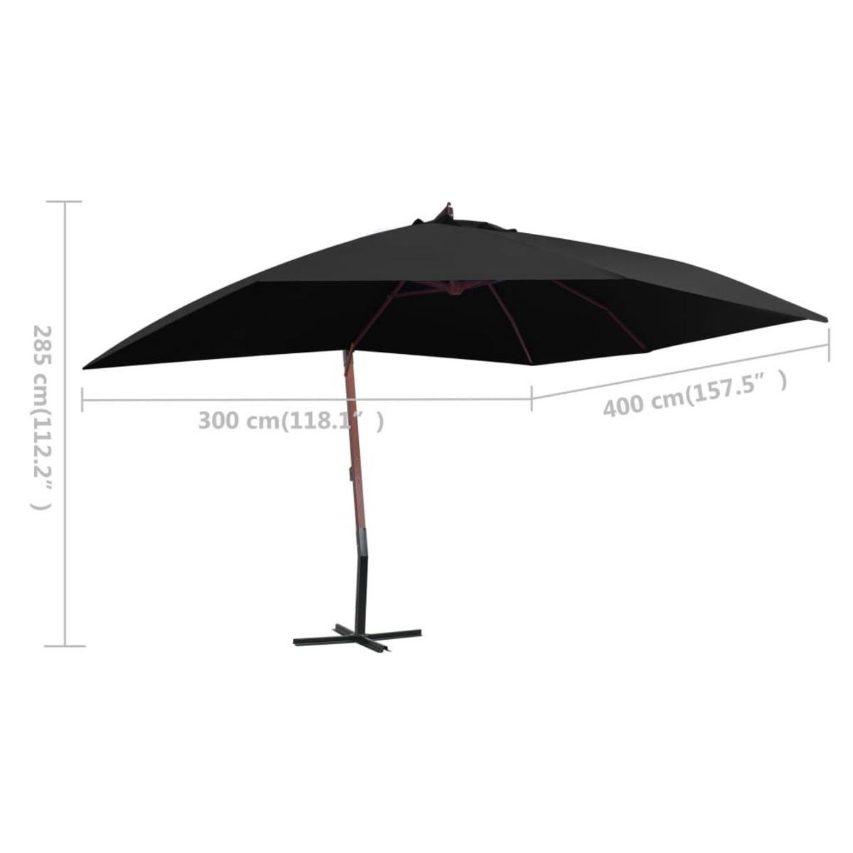 VIDAXL Parasol suspendu avec mat en bois 400x300 cm Noir