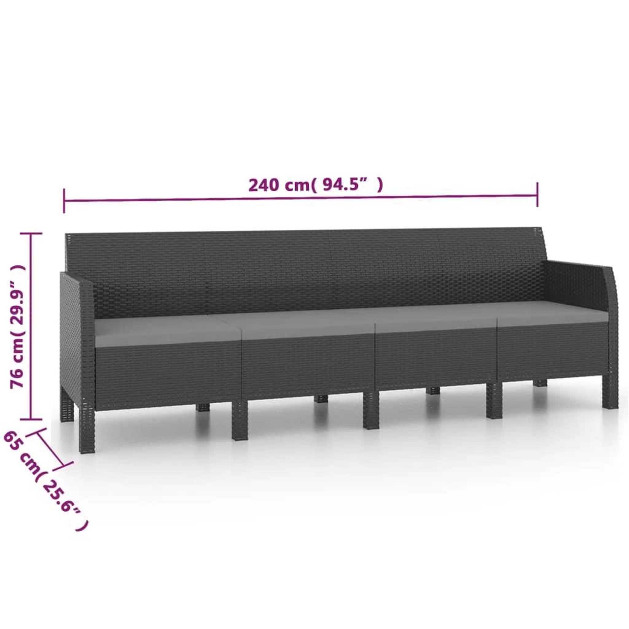 Voir la diapositive 6 : VIDAXL Salon de jardin 3 pcs avec coussins PP Rotin Anthracite
