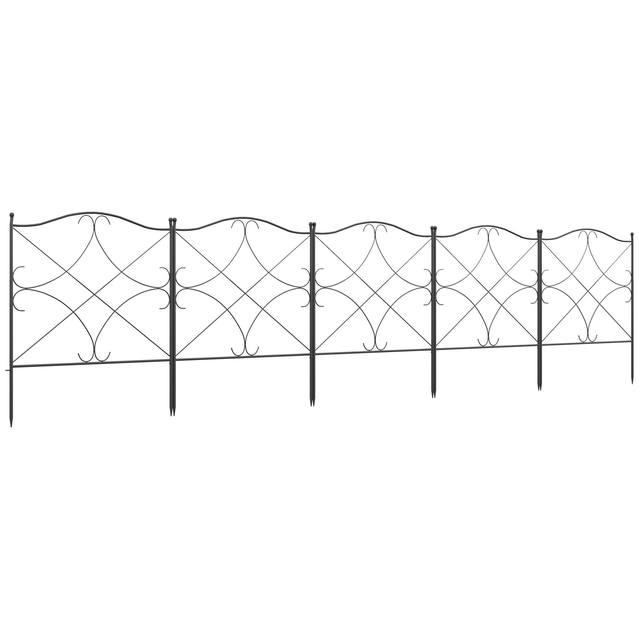 OUTSUNNY Lot de 5 clôtures de jardin décoratives en métal avec ornements - dim. totales 305L x 62H cm - noir