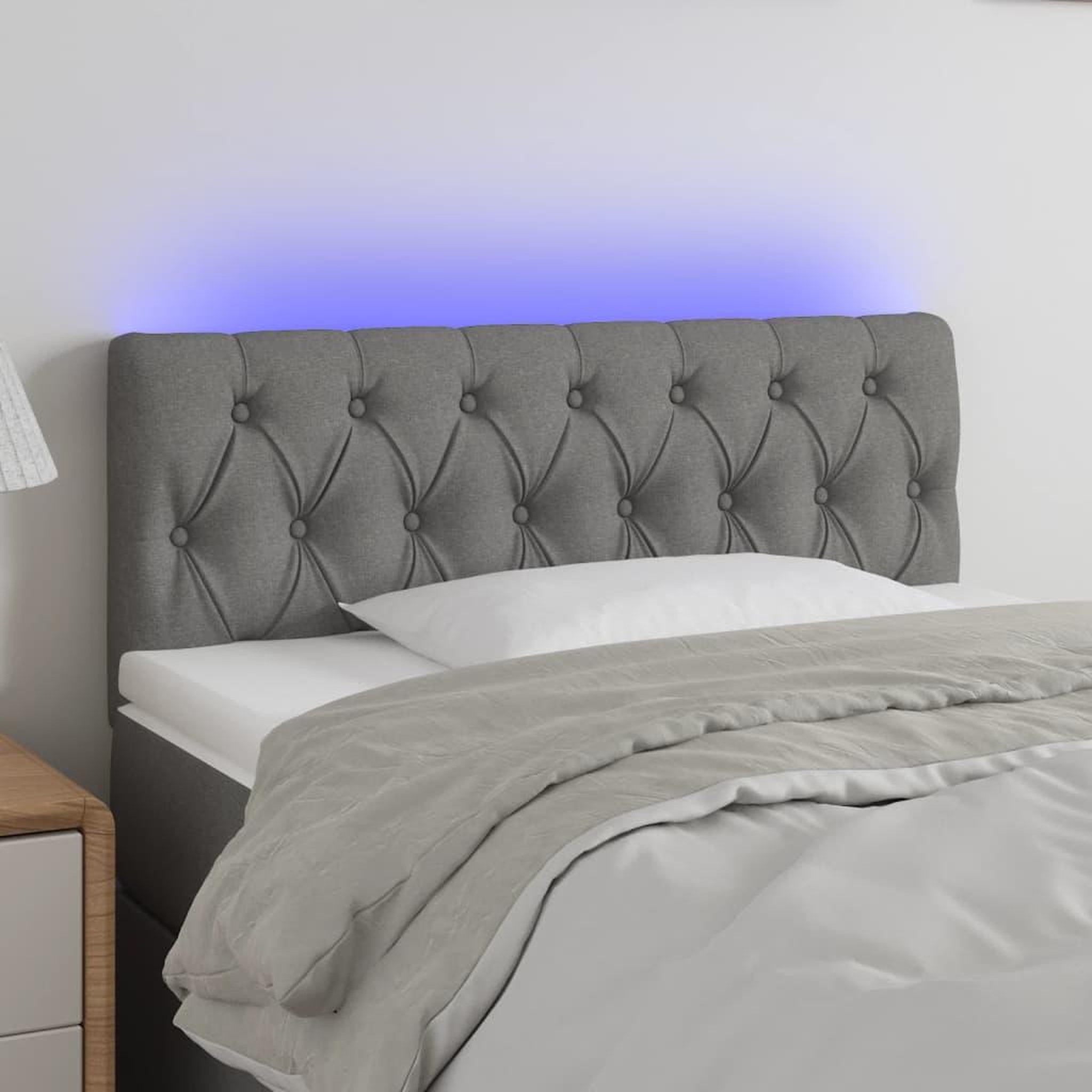 Voir la diapositive 1 : VIDAXL Tete de lit a LED Gris fonce 100x7x78/88 cm Tissu