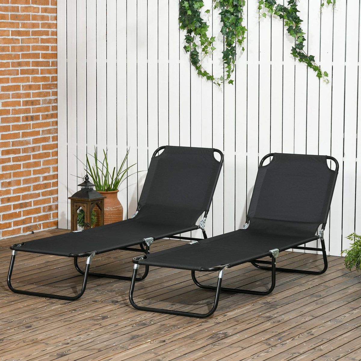 OUTSUNNY Lot de 2 bain de soleil pliante dossier inclinable cadre en acier noir