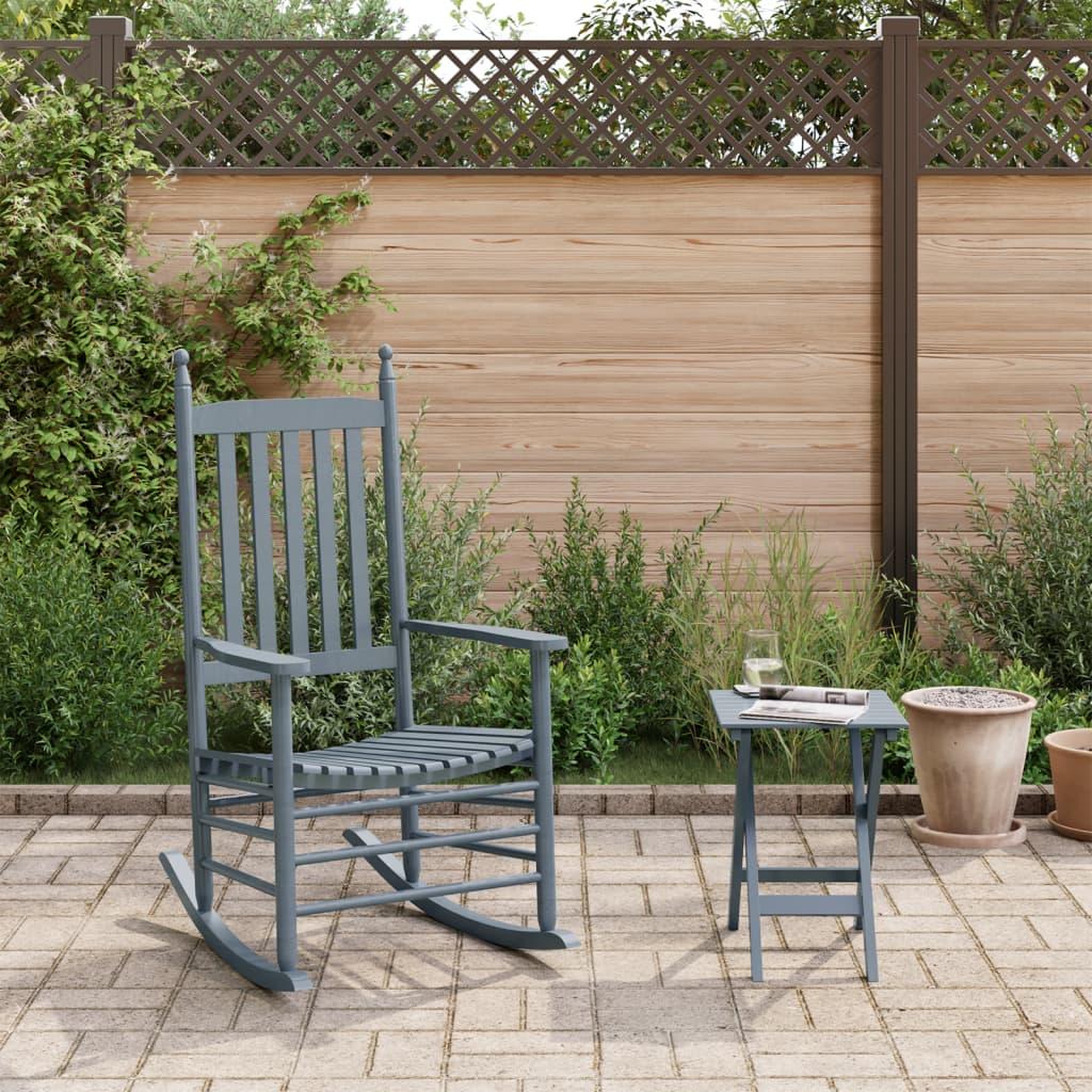 VIDAXL Chaise a bascule avec table pliable gris bois massif peuplier