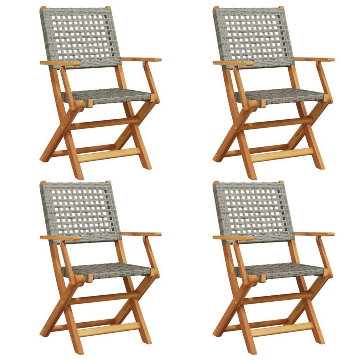 VIDAXL Chaises de jardin pliantes lot de 4 gris poly rotin bois massif