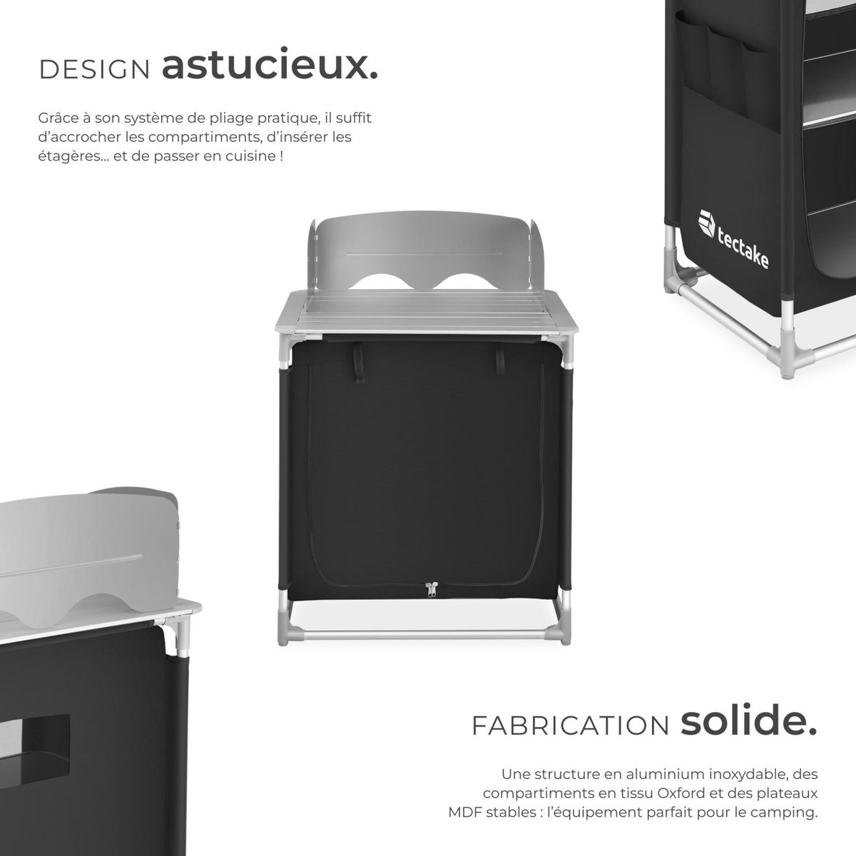 tectake Cuisine de camping premium avec 2 compartiments pliable noir