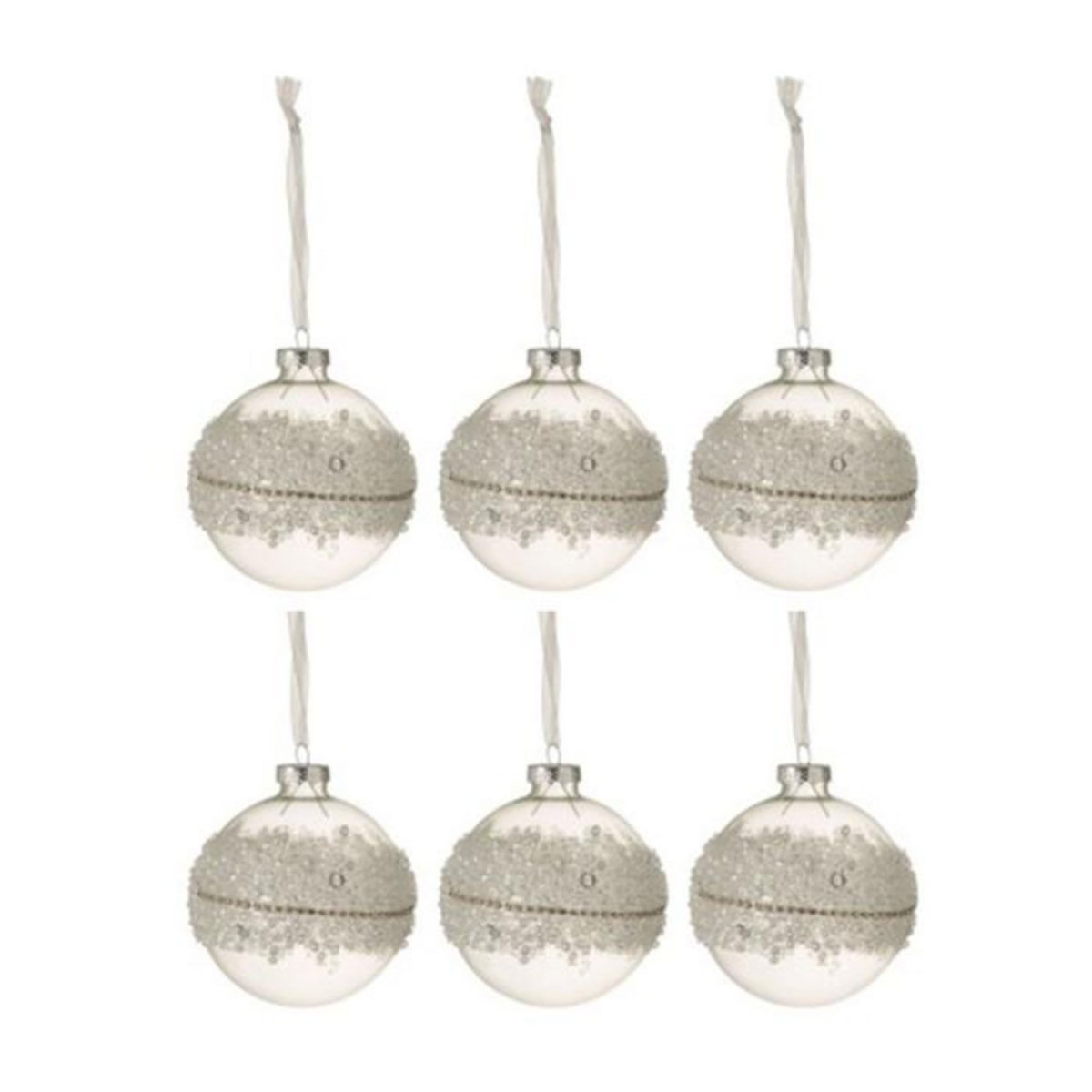 Paris Prix Lot de 6 Boules de Noël  Glace  8cm Blanc & Argent