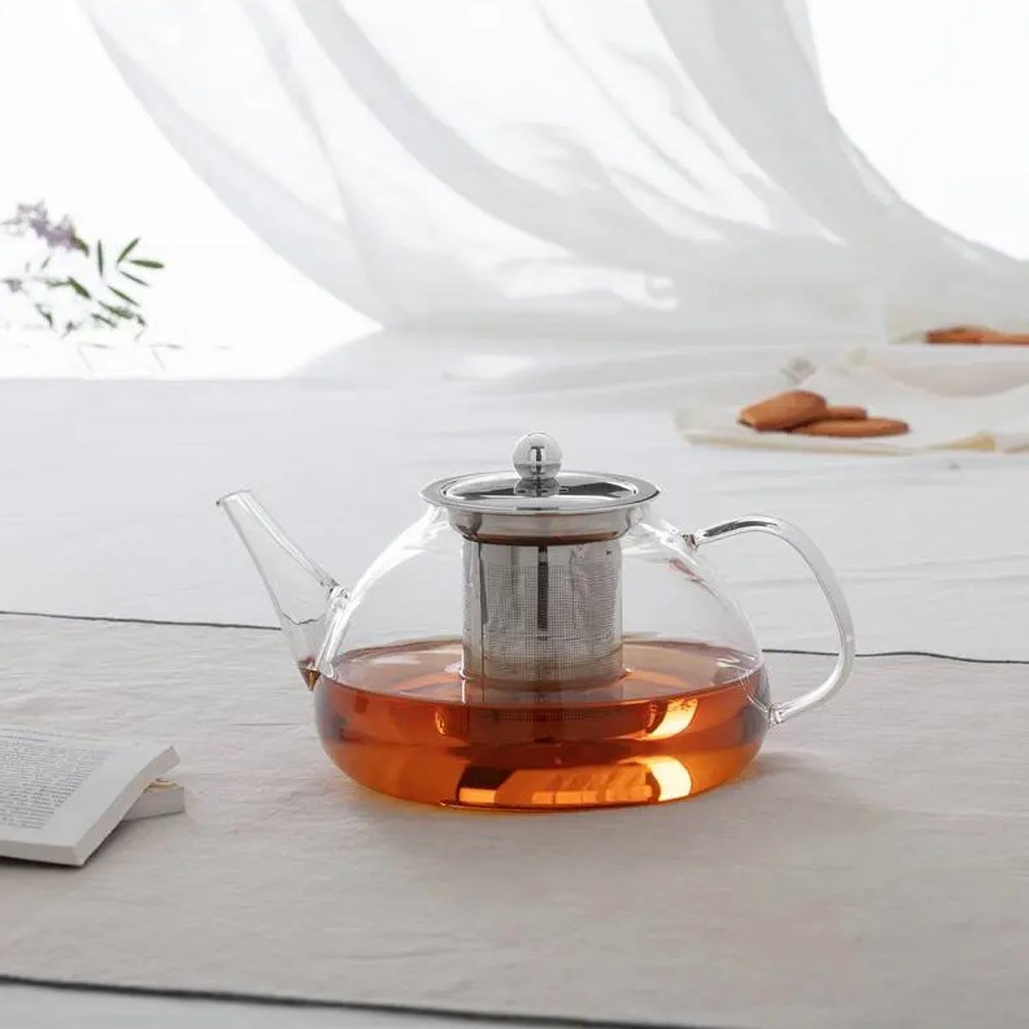 Voir la diapositive 3 : SECRET DE GOURMET Théière en verre  filtre  24cm transparent