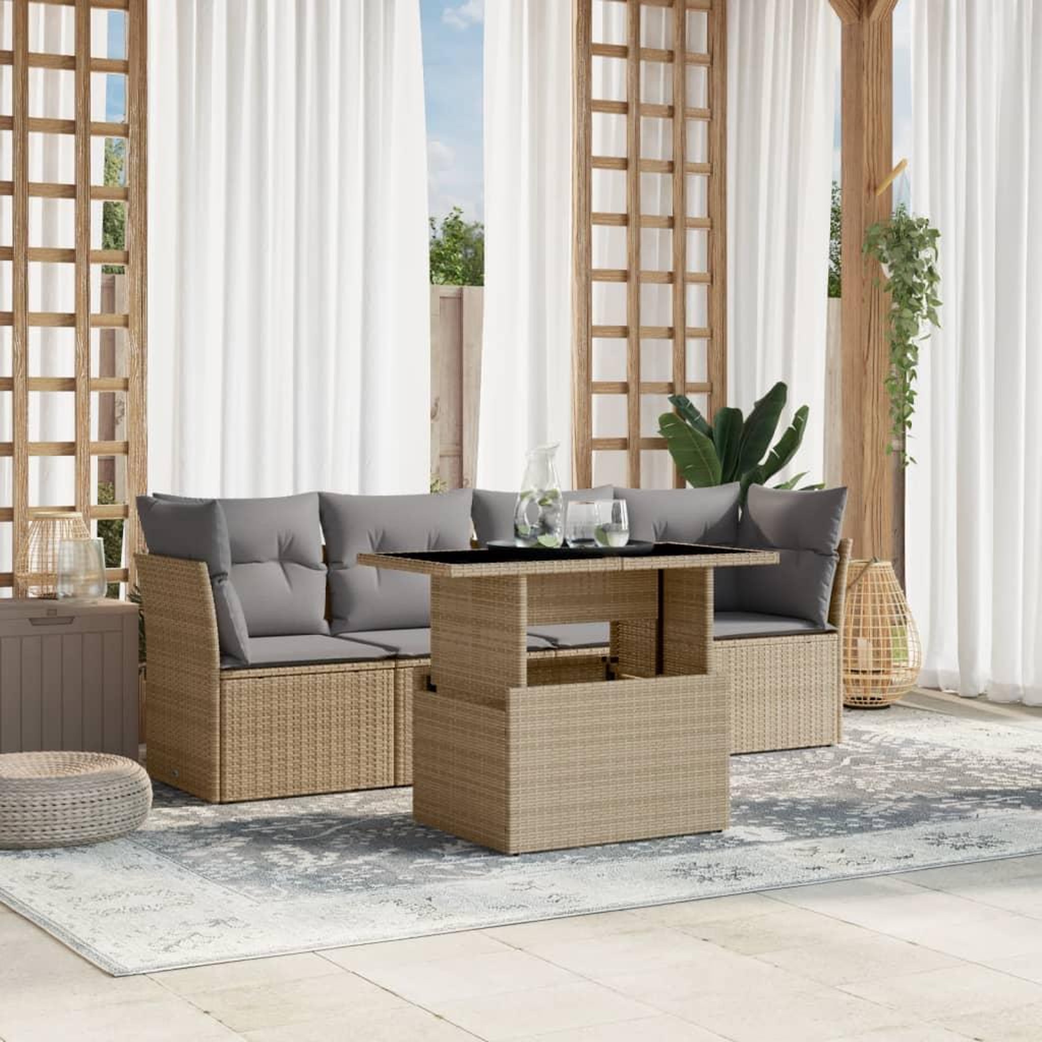 VIDAXL Salon de jardin avec coussins 5 pcs beige resine tressee
