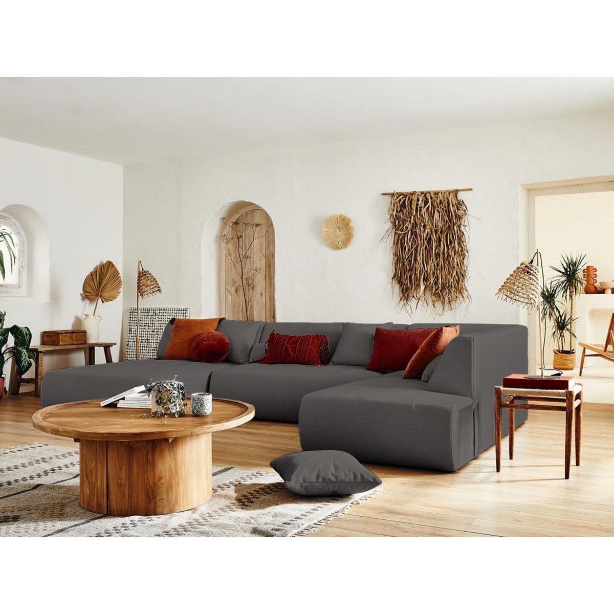 LISA DESIGN Onyx - canapé modulable panoramique d'angle droit 7 places - en tissu